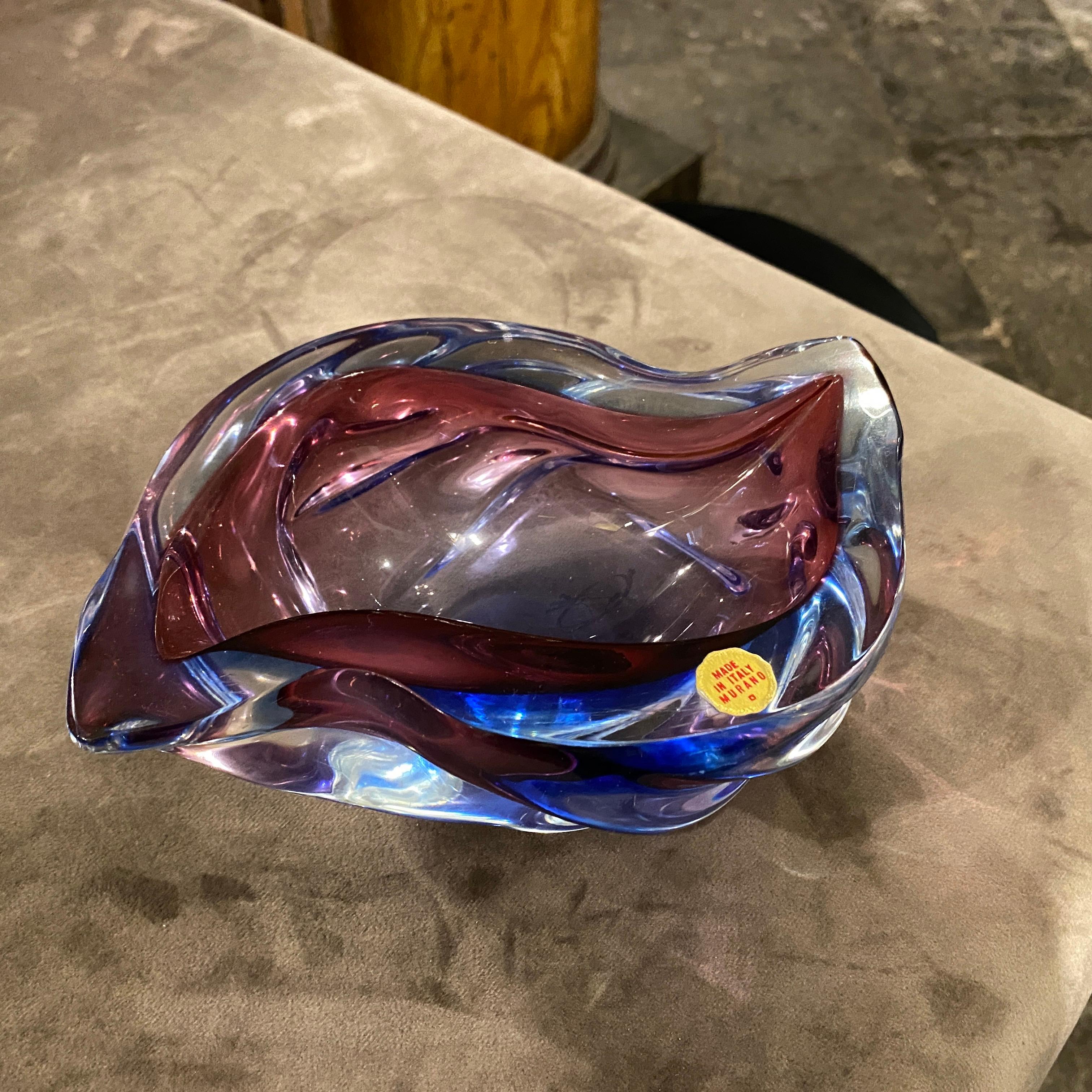 1970s Seguso Style Mid-Century Modern Purple and Blue Murano Glass Ashtray In Good Condition In Aci Castello, IT