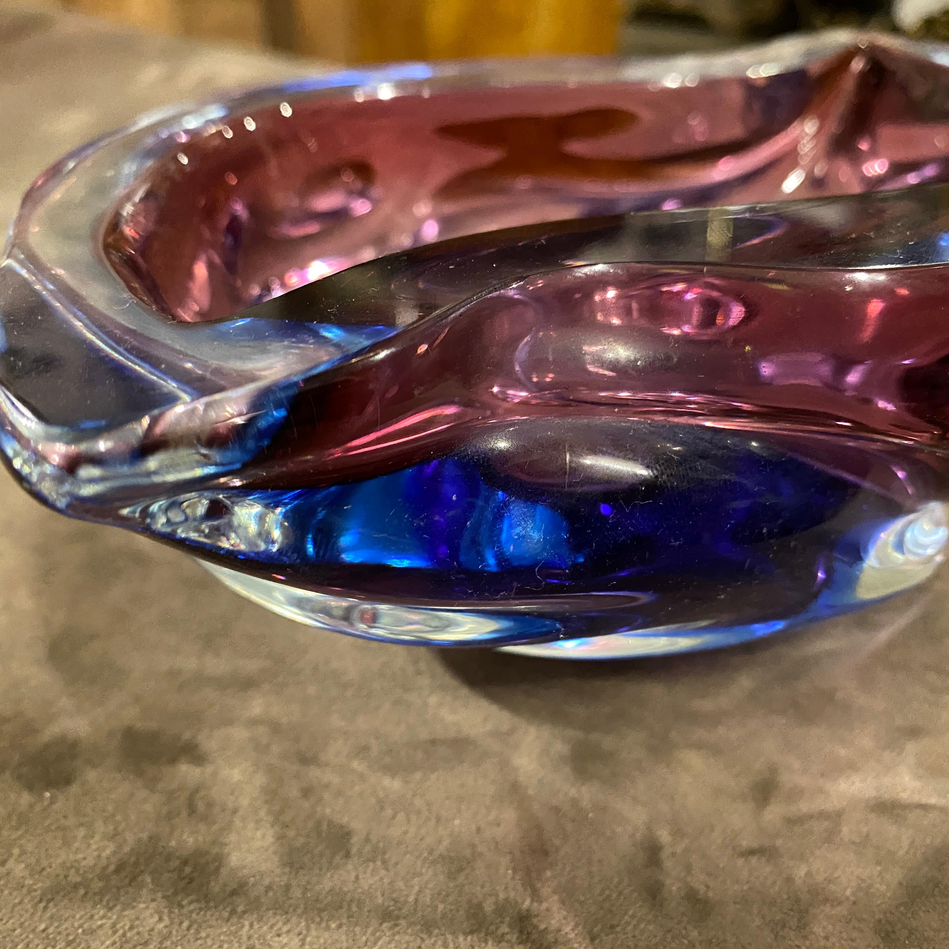 1970s Seguso Style Mid-Century Modern Purple and Blue Murano Glass Ashtray 2