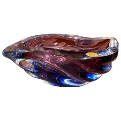 1970s Seguso Style Mid-Century Modern Purple and Blue Murano Glass Ashtray