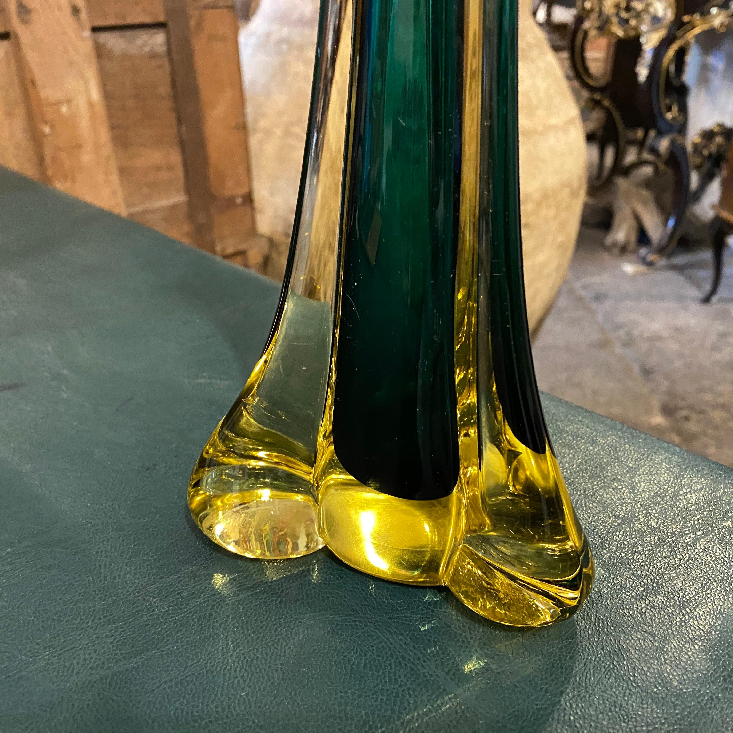 Mid-Century Modern A 1970s Seguso Modernist Green and Yellow Sommerso Murano Glass Vase