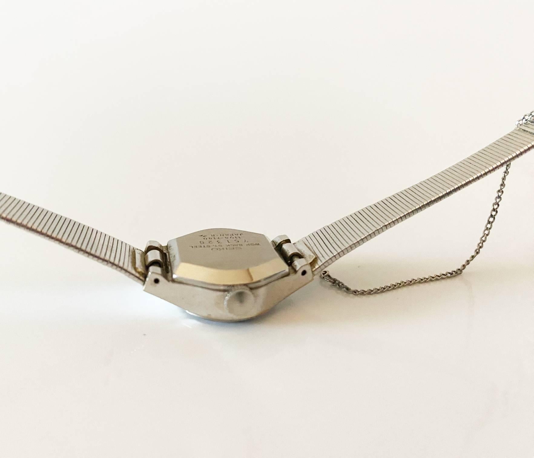 Women's 1970s Seiko Blue Oval Dial Steel Mesh Wristband Jewel Watch For Sale
