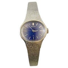 1970s Seiko Blue Oval Dial Steel Mesh Wristband Jewel Watch