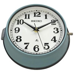 1970s Seiko Blue White Retro Vintage Industrial Antique Steel Quartz Wall Clock