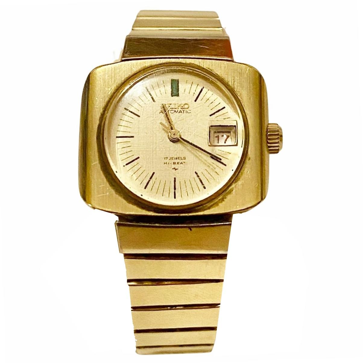 Vintage Women's Seiko Gold Plated Square vergoldete Armbanduhr, 17 Juwelen, Modell 2205-0400, Made in Japan - Mechanisches Automatikwerk

Zustand: 1970er Jahre, Vintage, voll funktionsfähig, kleinere Kratzer auf der Lünette, wie