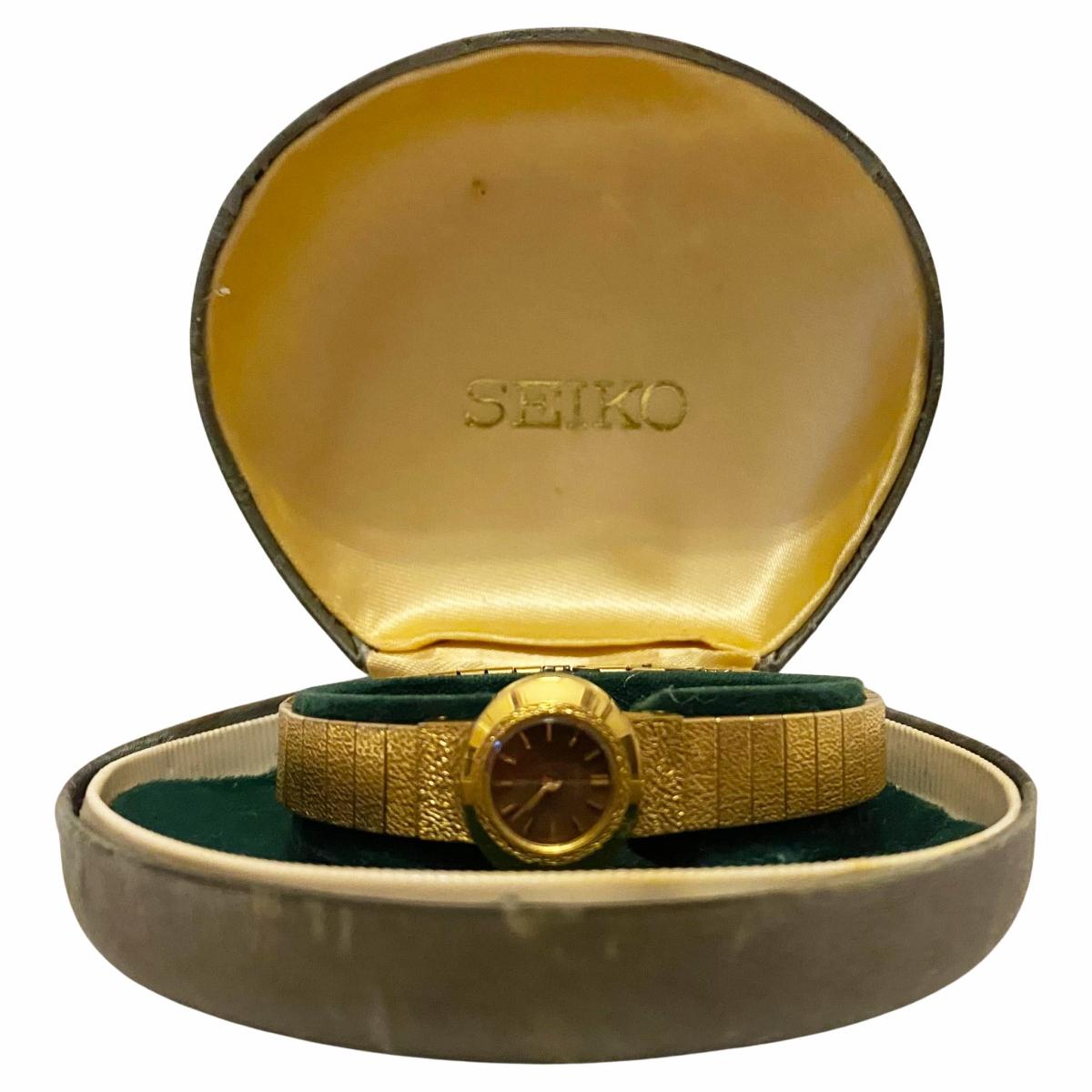 Brown 1970S Seiko Gold Tone Mesh Cocktail Wrist Watch For Sale