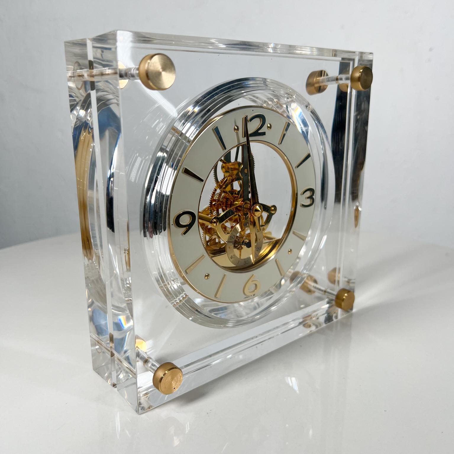1970s Decorative Seiko Lucite Table Clock Gold Skeleton Movement Japan 3