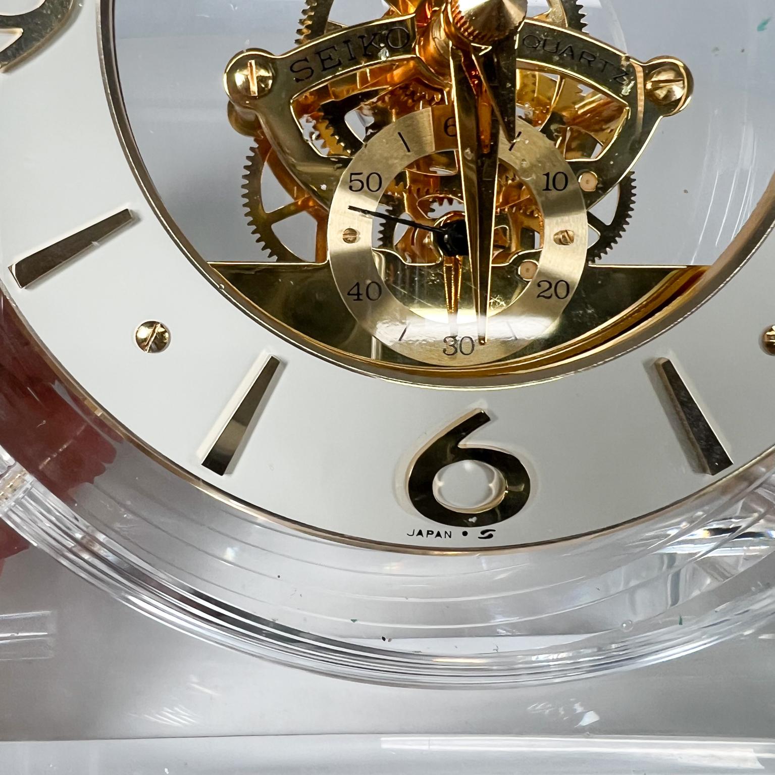 1970s Decorative Seiko Lucite Table Clock Gold Skeleton Movement Japan 5