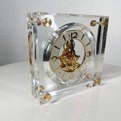 1970s Decorative Seiko Lucite Table Clock Gold Skeleton Movement Japan