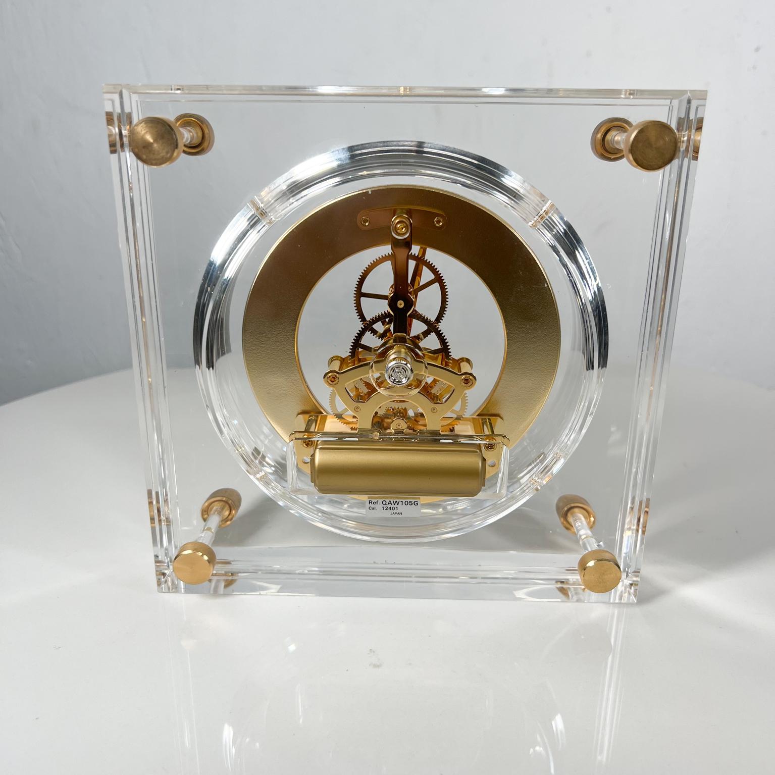 Japanese 1970s Decorative Seiko Lucite Table Clock Gold Skeleton Movement Japan