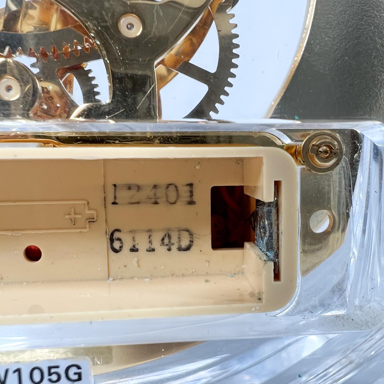 Late 20th Century 1970s Decorative Seiko Lucite Table Clock Gold Skeleton Movement Japan