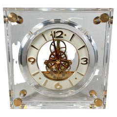 Vintage 1970s Decorative Seiko Lucite Table Clock Gold Skeleton Movement Japan