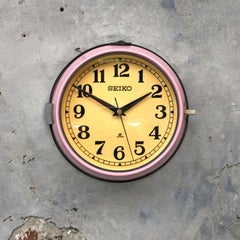 Reloj de Pared de Cuarzo de Acero Antiguo Seiko Retro Vintage Industrial de los Años 70, Rosa