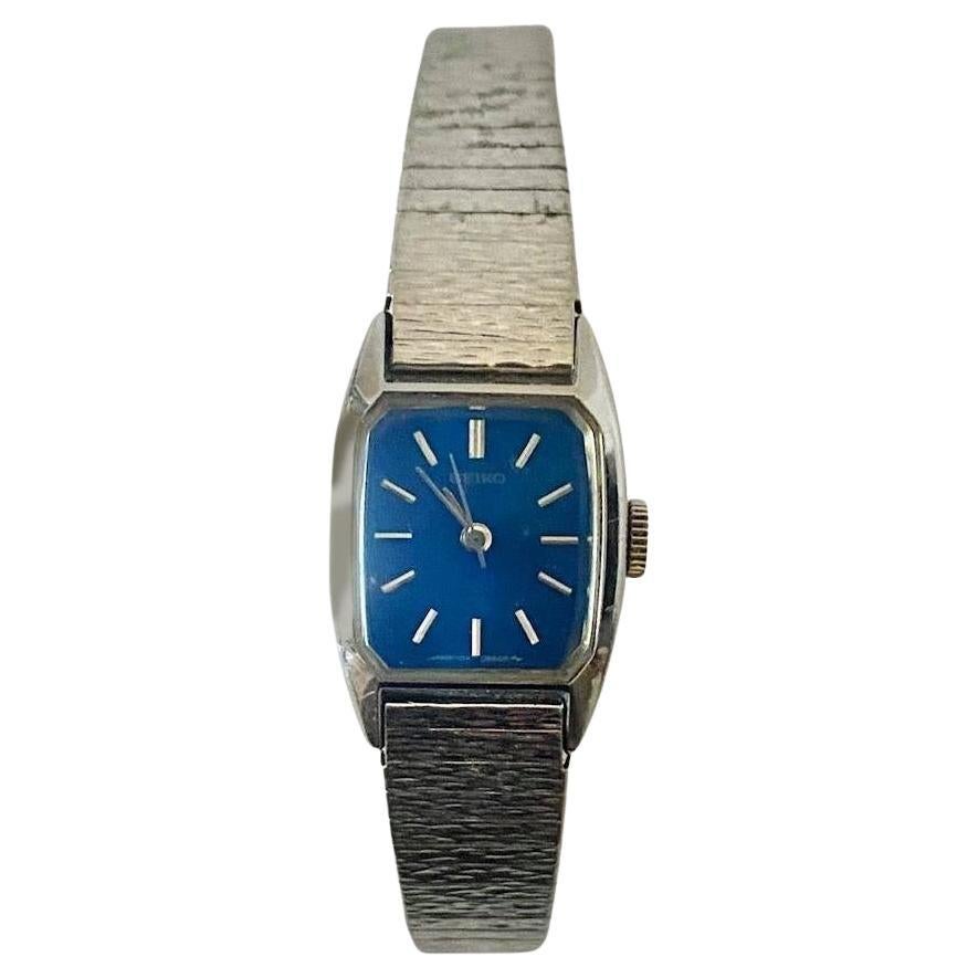 1970s Seiko Stainless Steel Blue Dial Jewel Mesh Watch For Sale