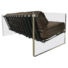 1970er Selig Lucite & Lederriemen Sofa Couch