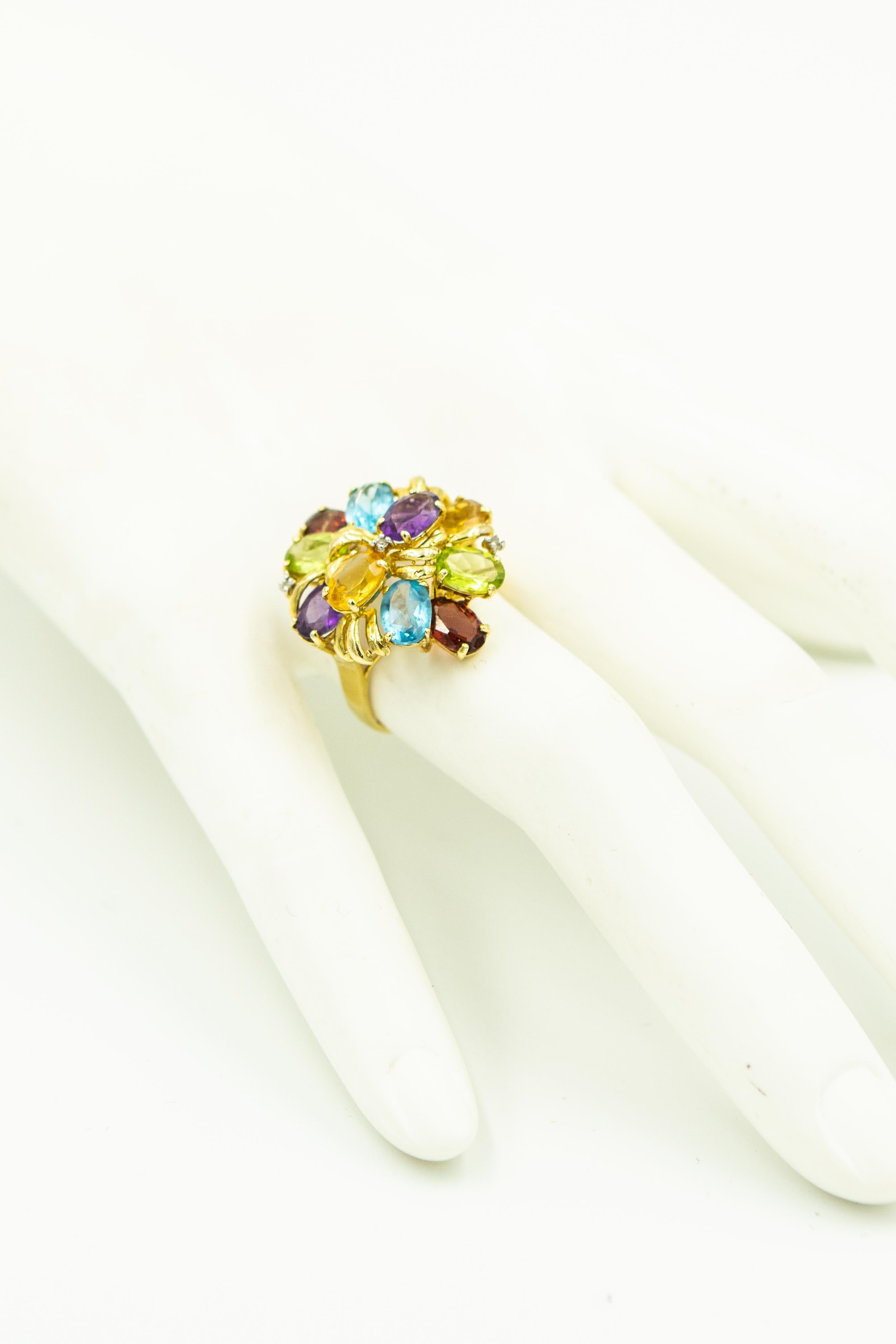 1970s Semi Precious Gemstone Gold Flower Bracelet Earrings Ring and Pendant Set 5