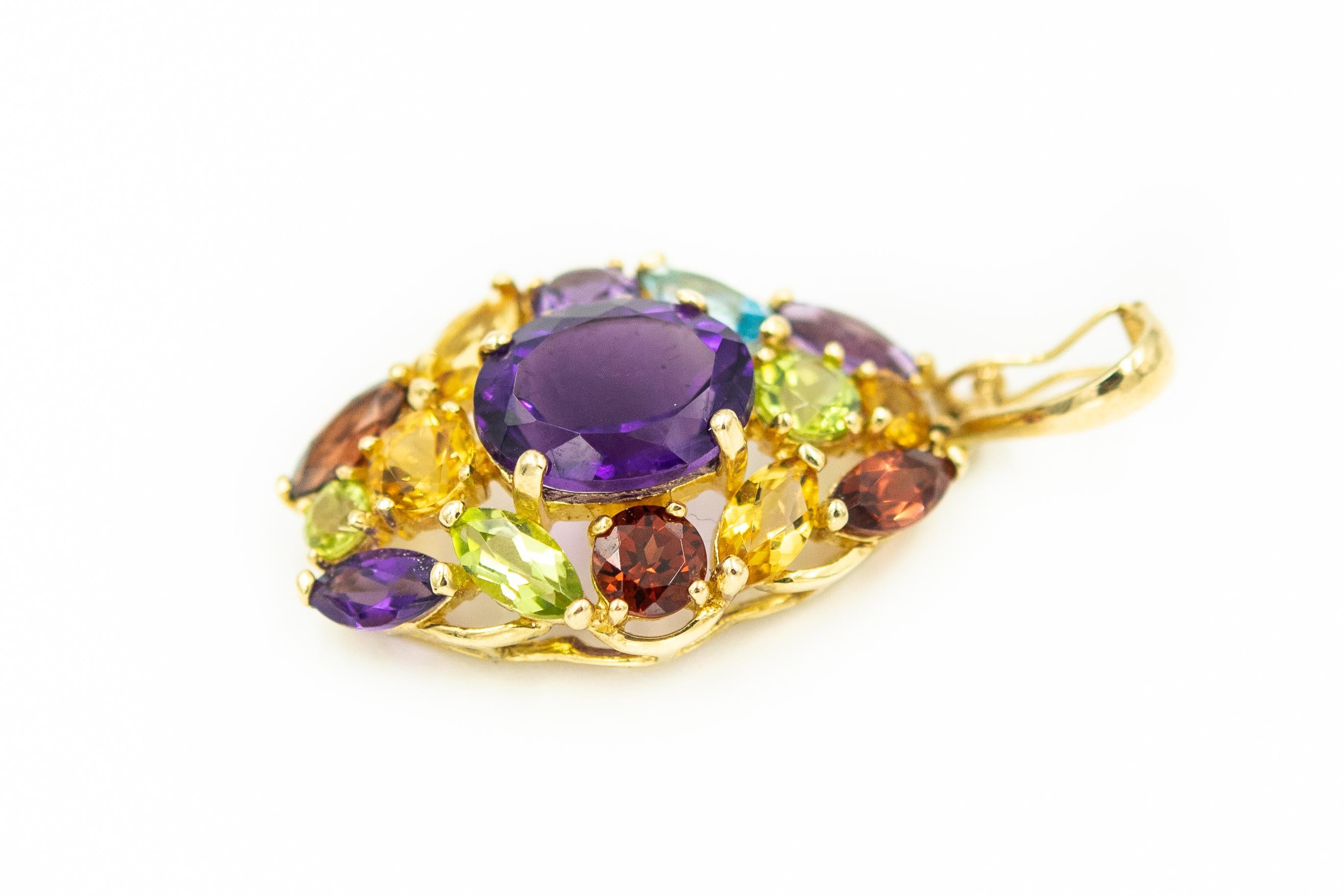 1970s Semi Precious Gemstone Gold Flower Bracelet Earrings Ring and Pendant Set 7