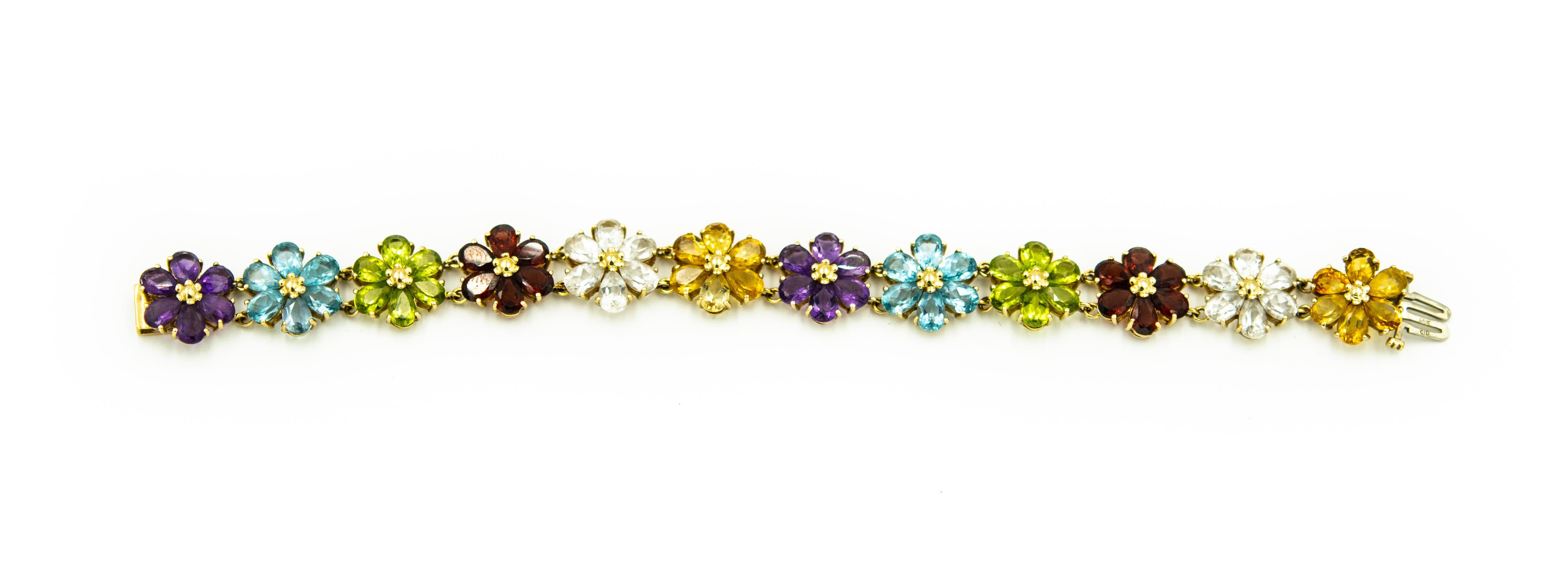 1970s Semi Precious Gemstone Gold Flower Bracelet Earrings Ring and Pendant Set 10
