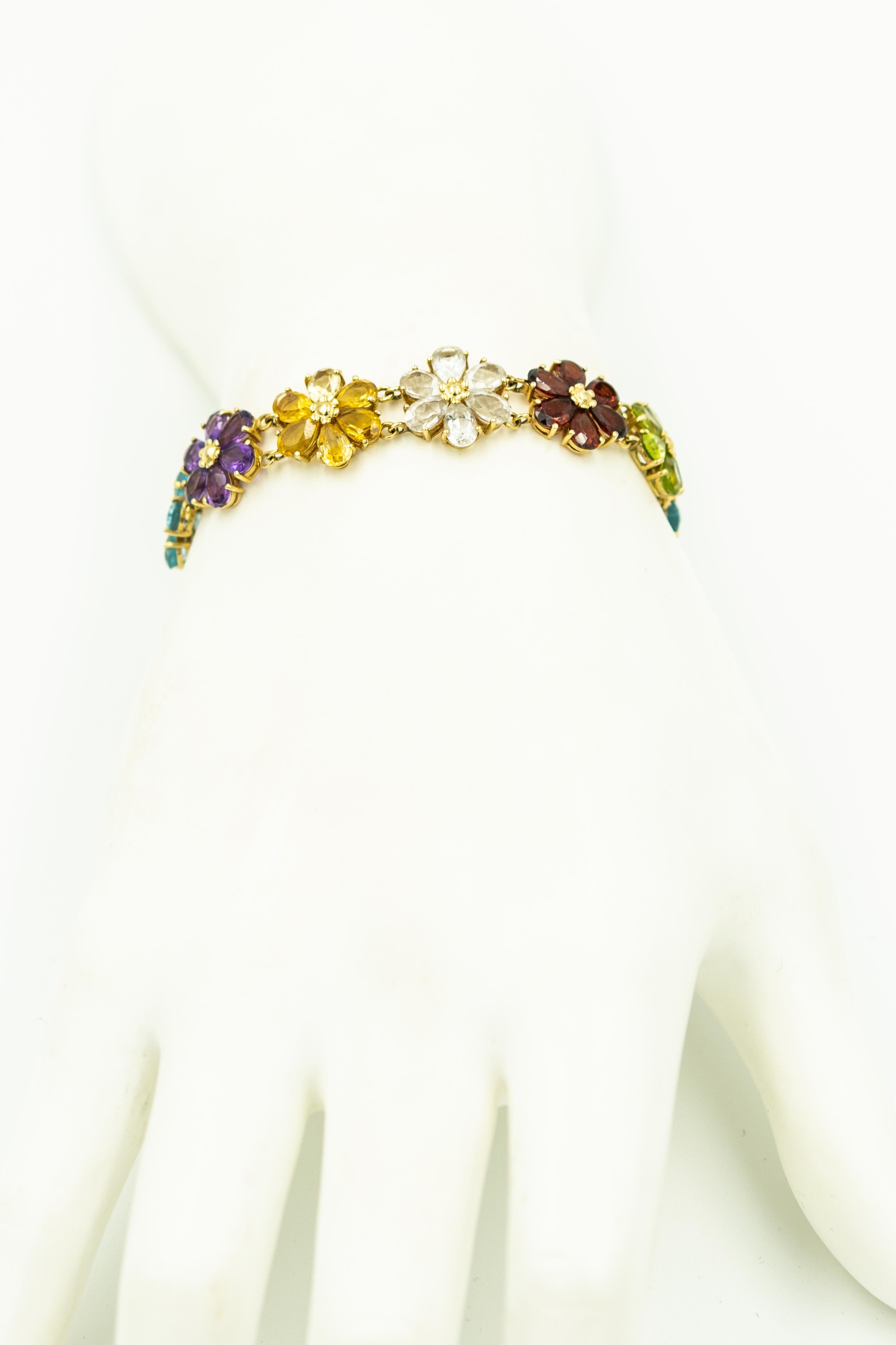 1970s Semi Precious Gemstone Gold Flower Bracelet Earrings Ring and Pendant Set 12