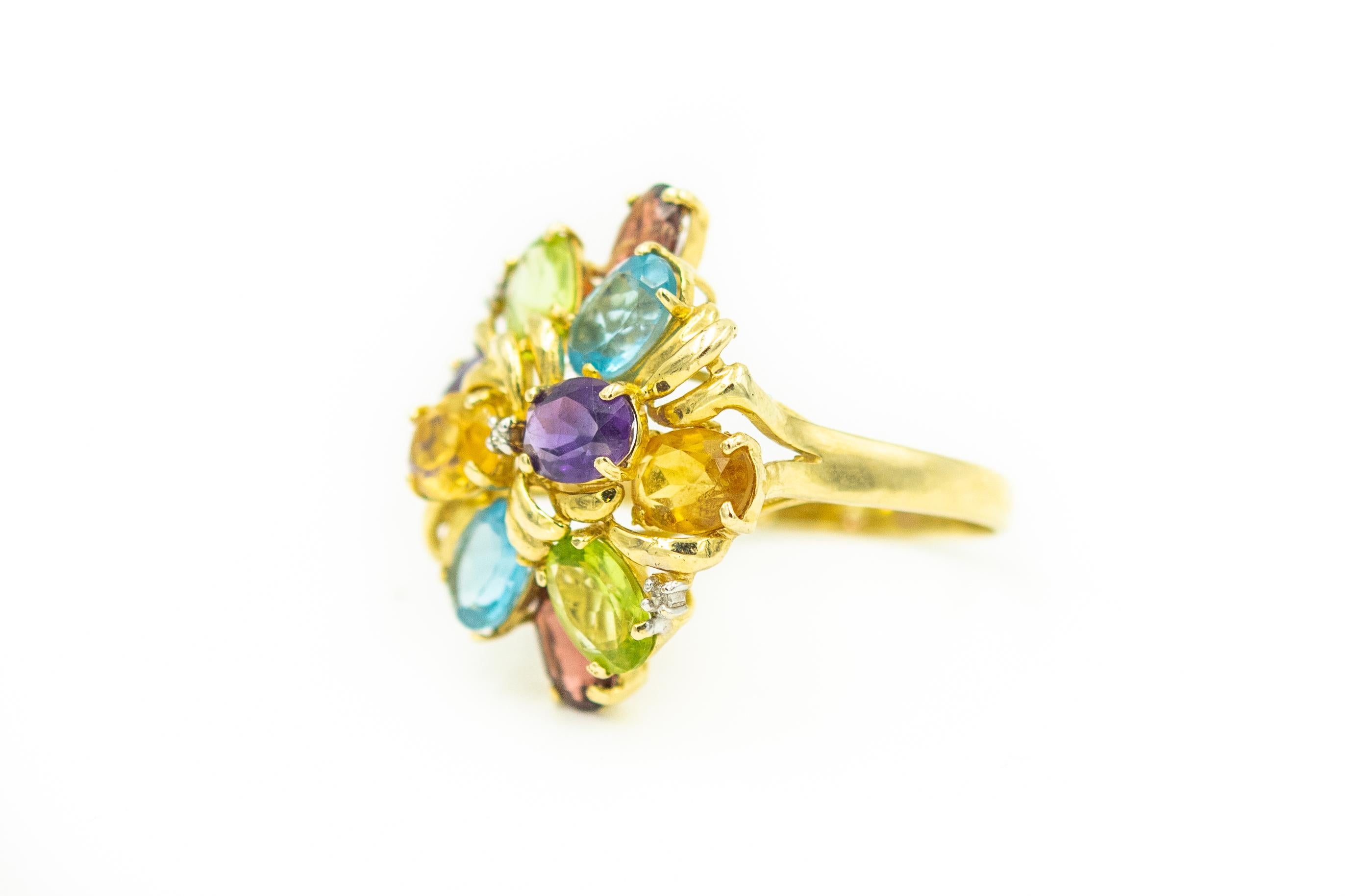 1970s Semi Precious Gemstone Gold Flower Bracelet Earrings Ring and Pendant Set 2