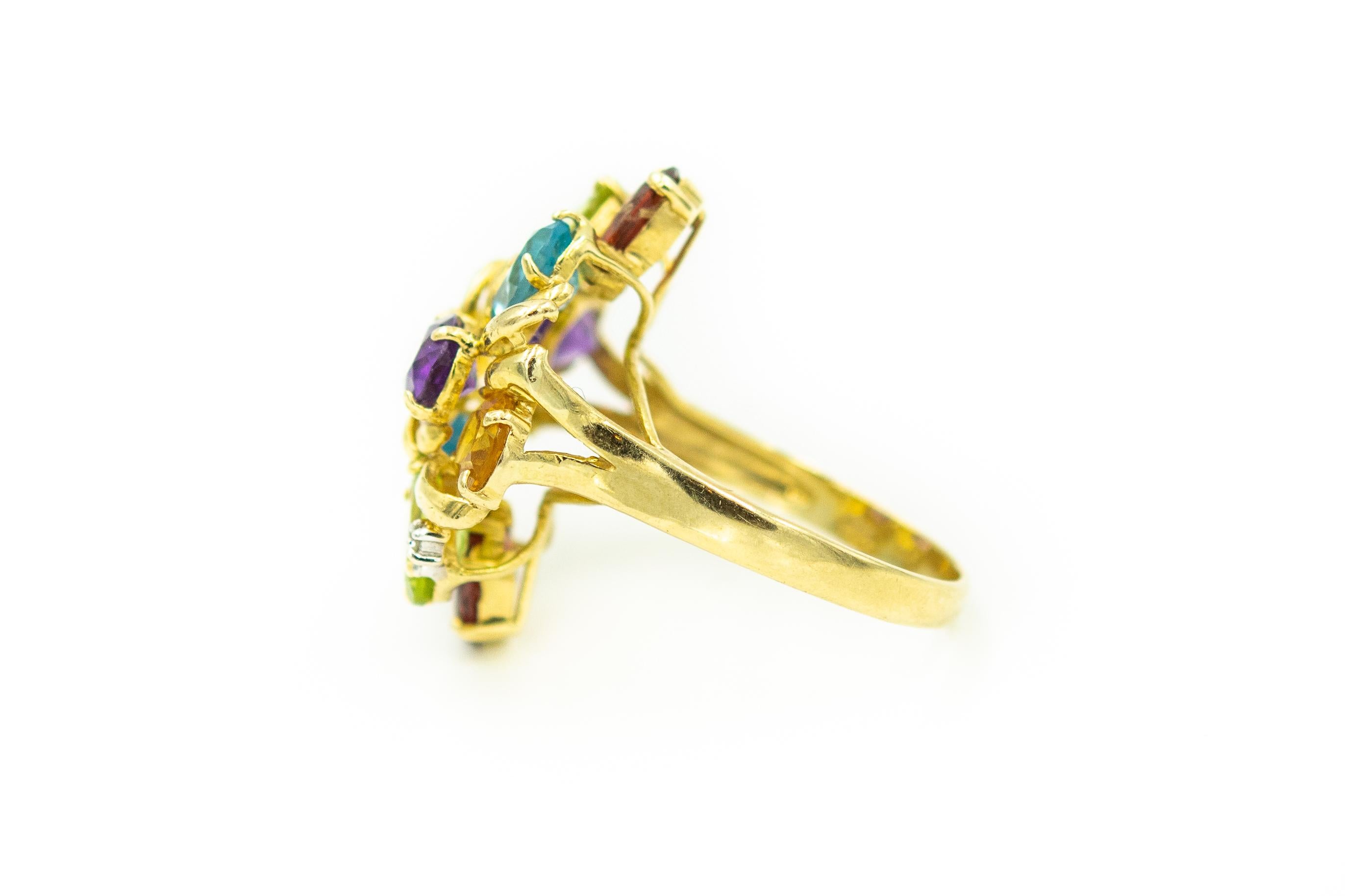 1970s Semi Precious Gemstone Gold Flower Bracelet Earrings Ring and Pendant Set 3