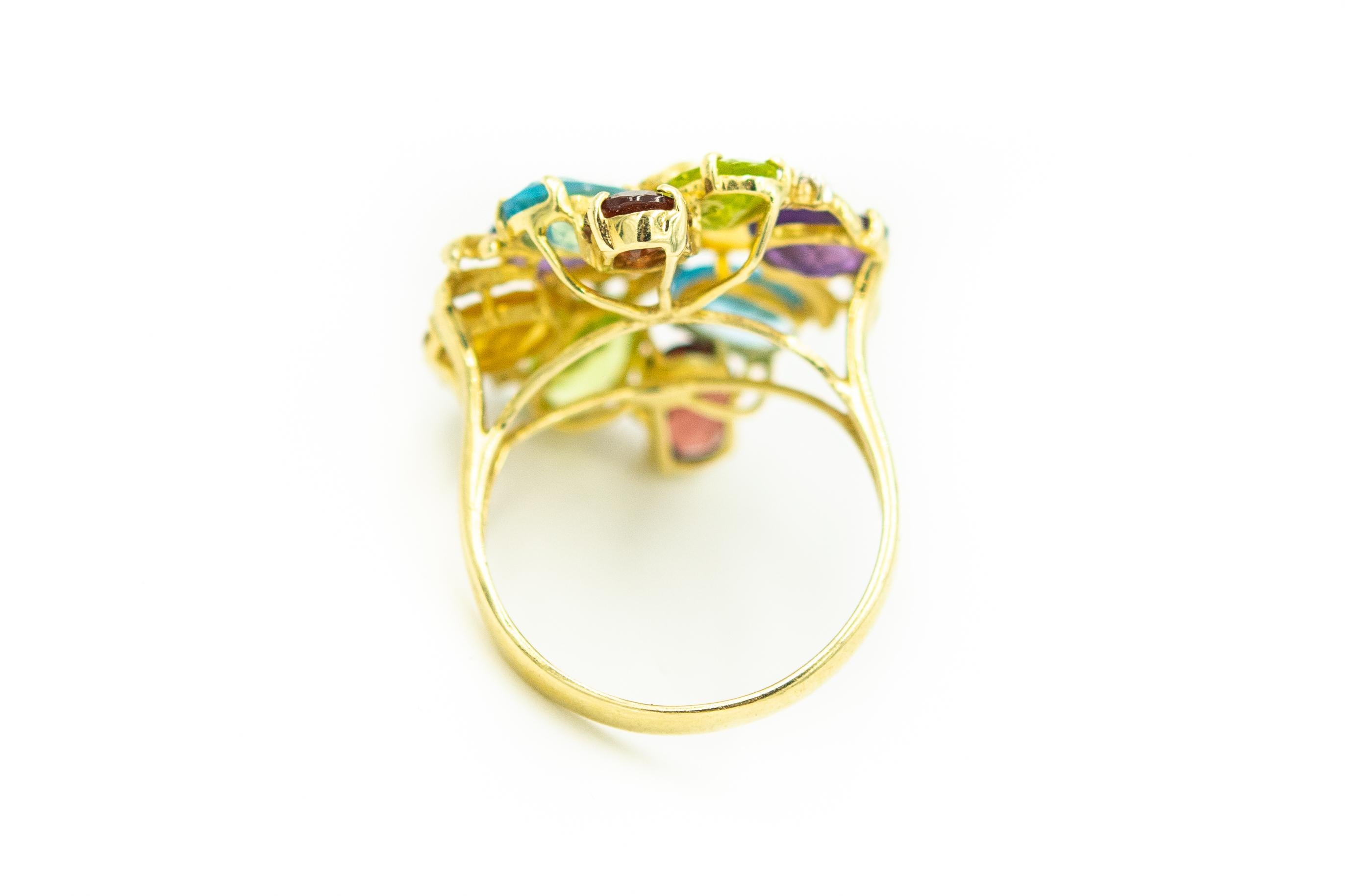 1970s Semi Precious Gemstone Gold Flower Bracelet Earrings Ring and Pendant Set 4