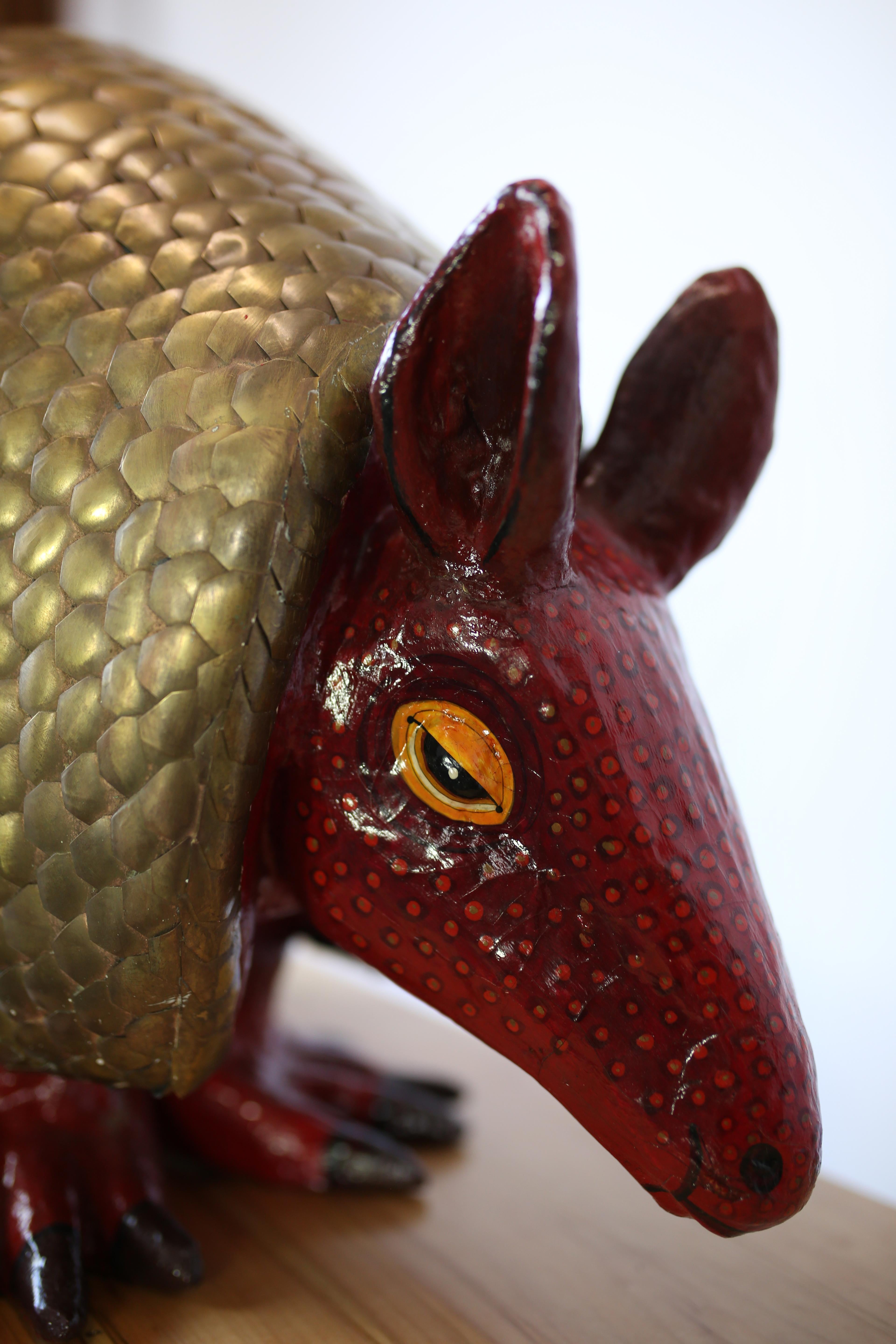 Mid-Century Modern 1970s Sergio Bustamante Brass and Paper Maché Armadillo