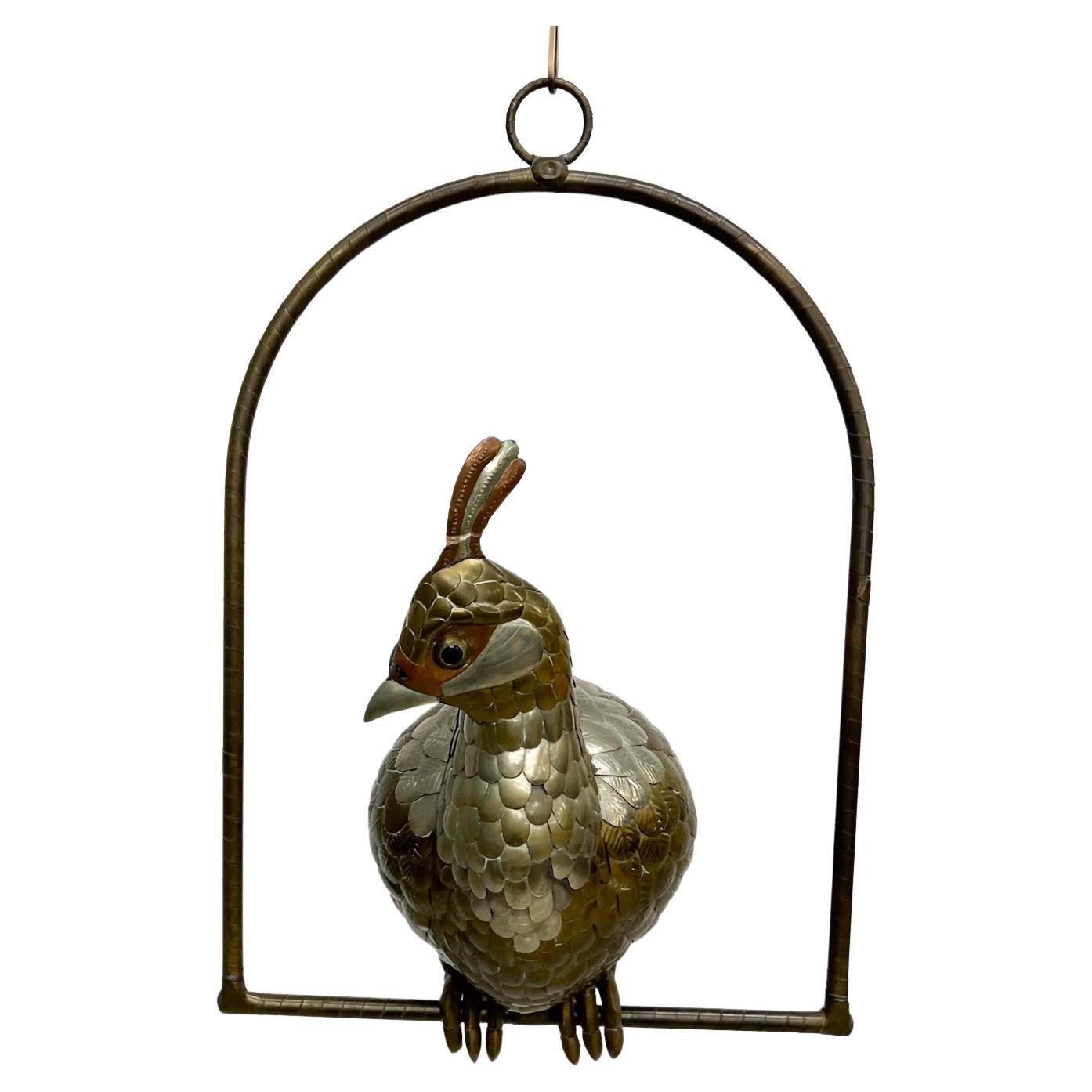 1970s Mexico Sergio Bustamante Hanging Metal Parrot Cockatoo Bird perched on a Swing.
Sculpted in gold, silver and copper toned metal elements.
Maker signed and numbered.
33 tall x 19 w x 18.5 d
Preowned original vintage condition
See images