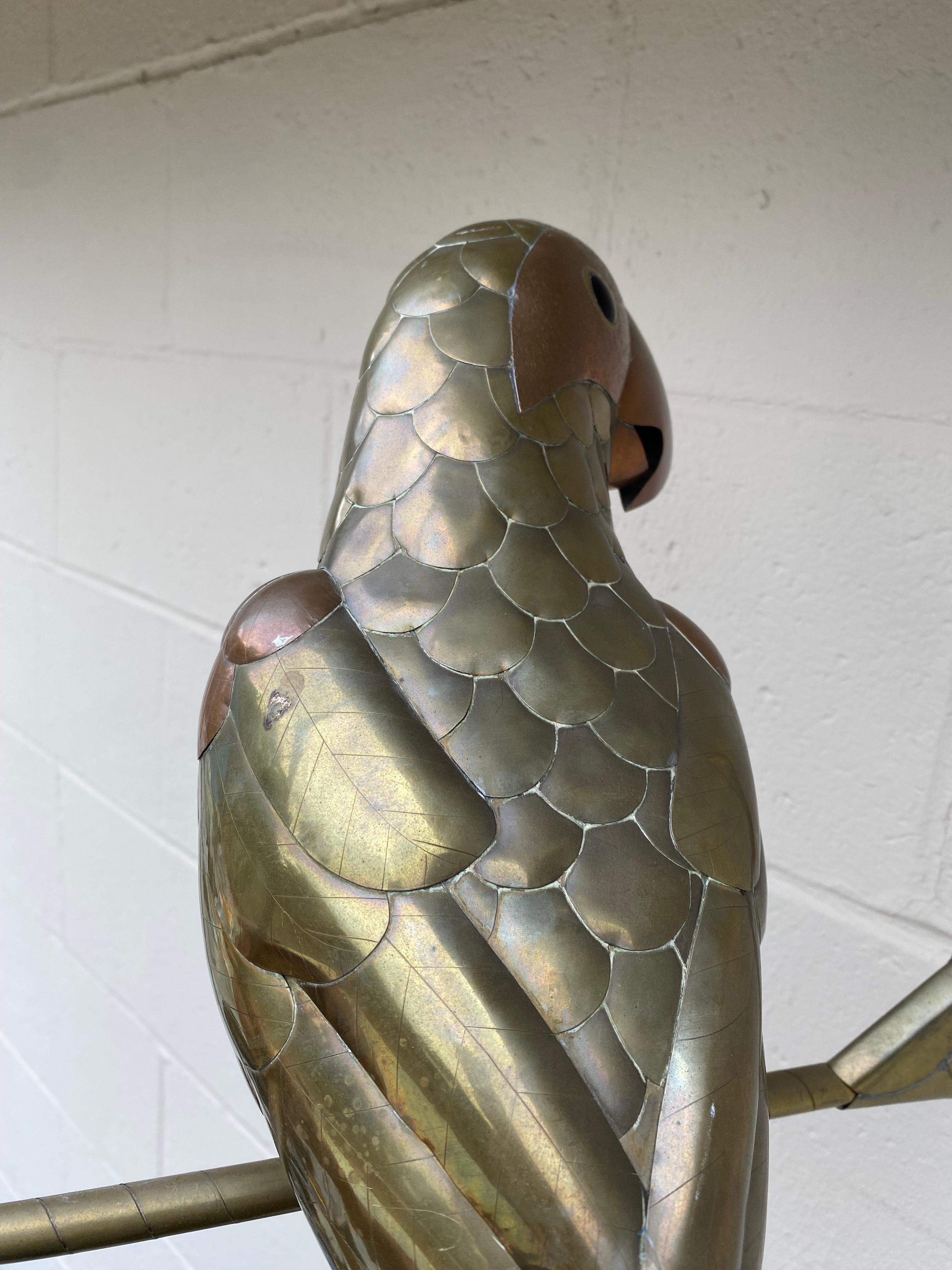 Modern 1970's Sergio Bustamante Style Brass and Copper Parrot