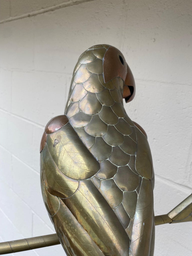 Grande Sculpture Balançoire Perroquet En Laiton - Sergio Bustamante Années 60 - Pièce Unique Mexique