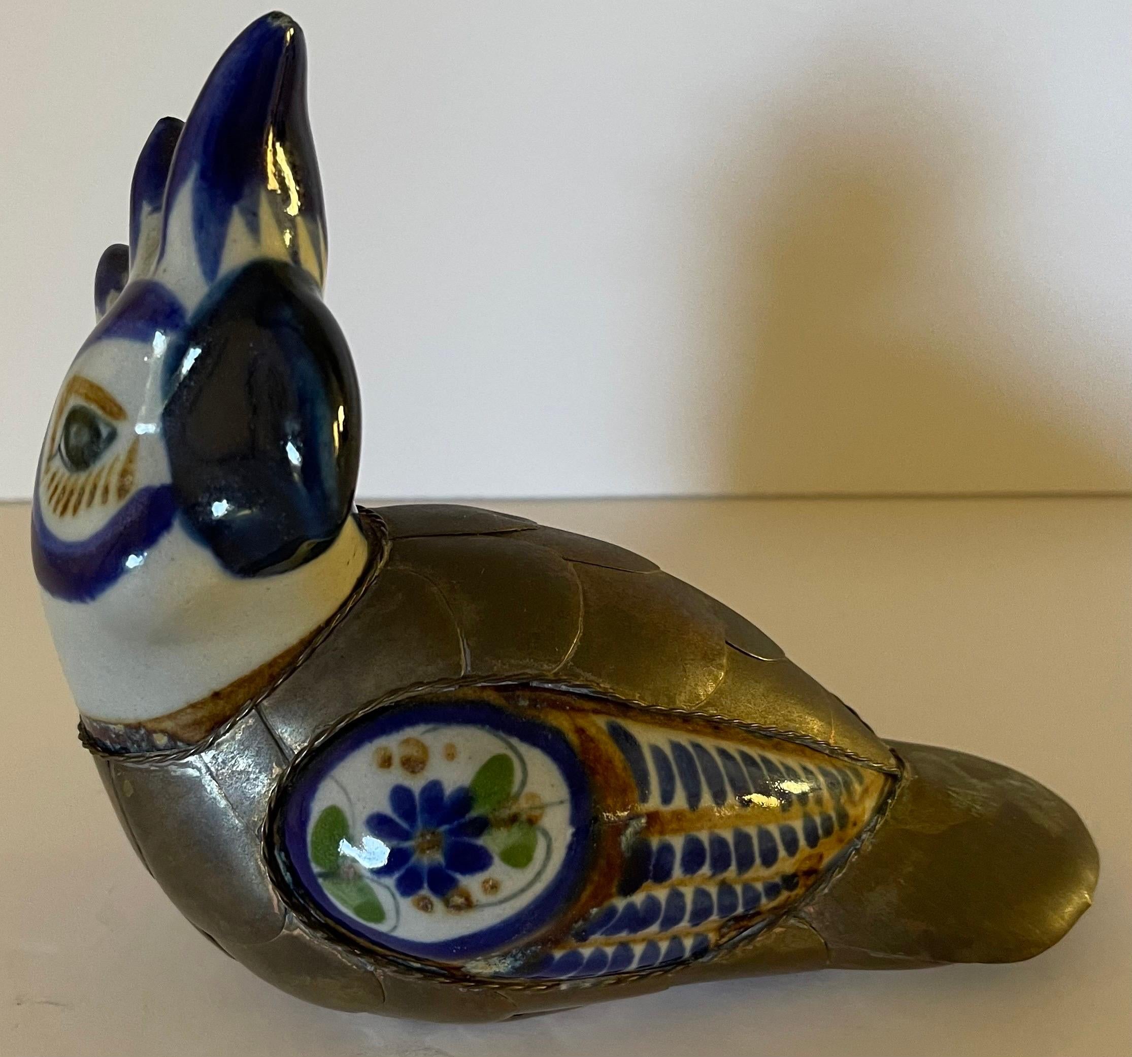 1970s Sergio Bustamante Style Metal and Ceramic Birds S/2 For Sale 3