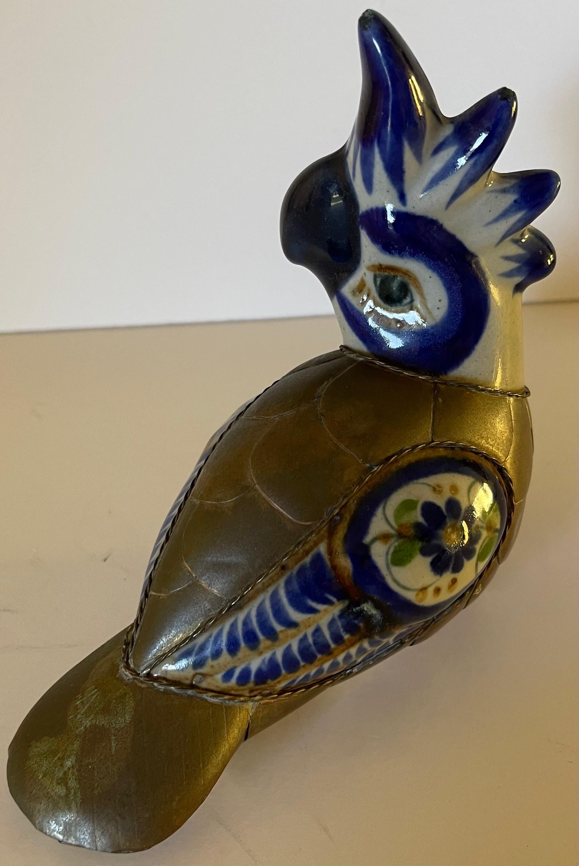 1970s Sergio Bustamante Style Metal and Ceramic Birds S/2 For Sale 6