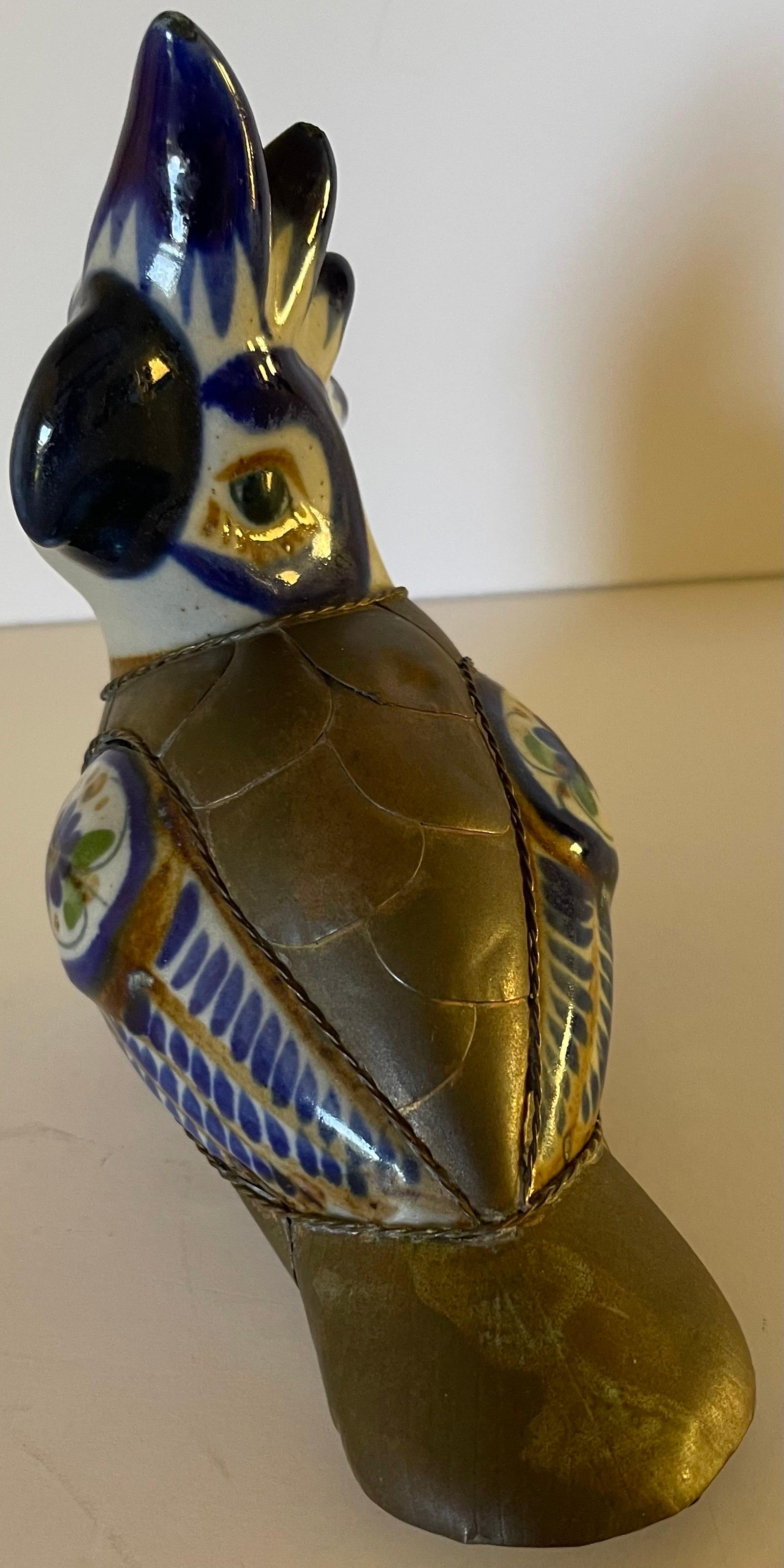 1970s Sergio Bustamante Style Metal and Ceramic Birds S/2 For Sale 7