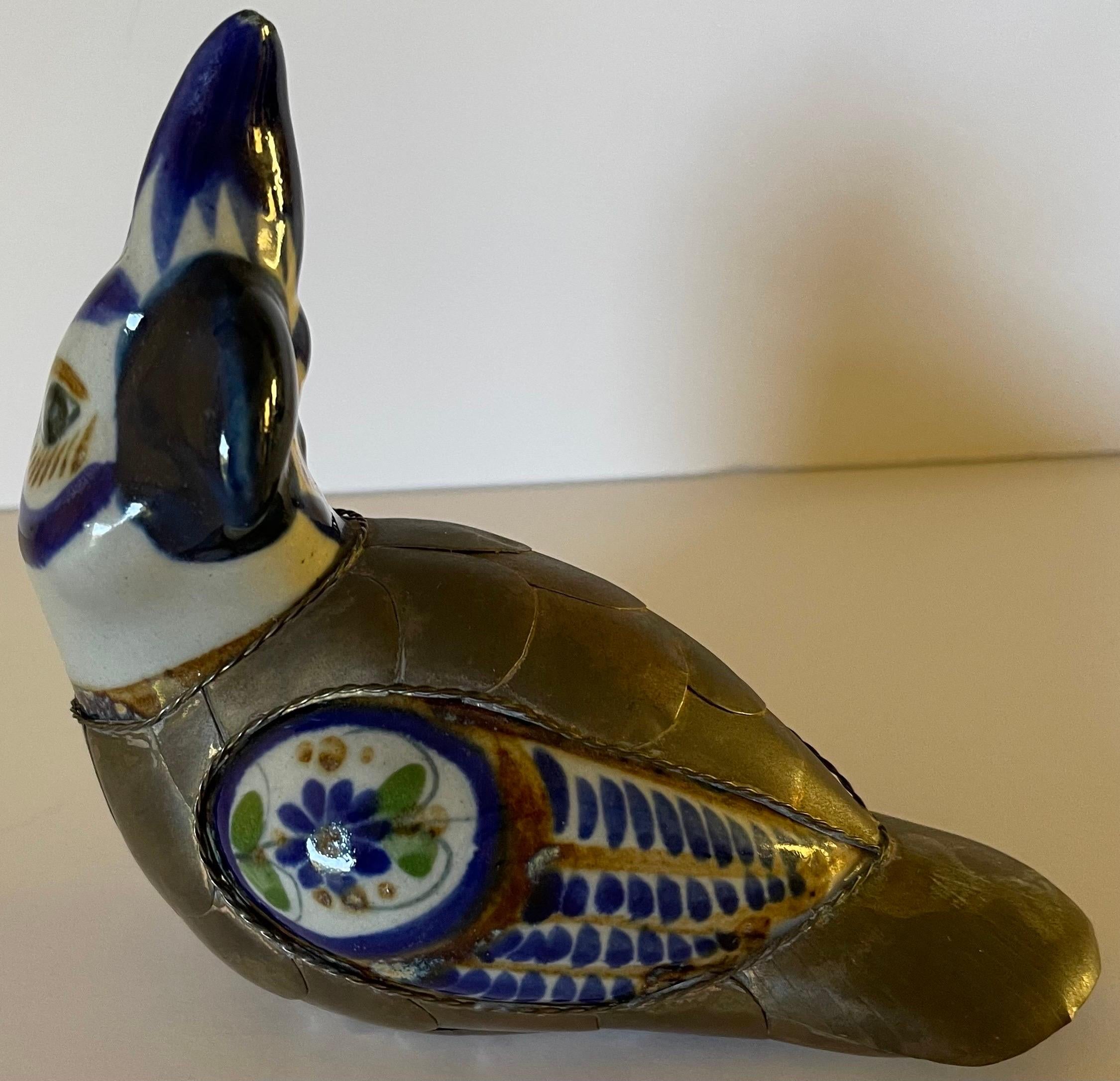 1970s Sergio Bustamante Style Metal and Ceramic Birds S/2 For Sale 8