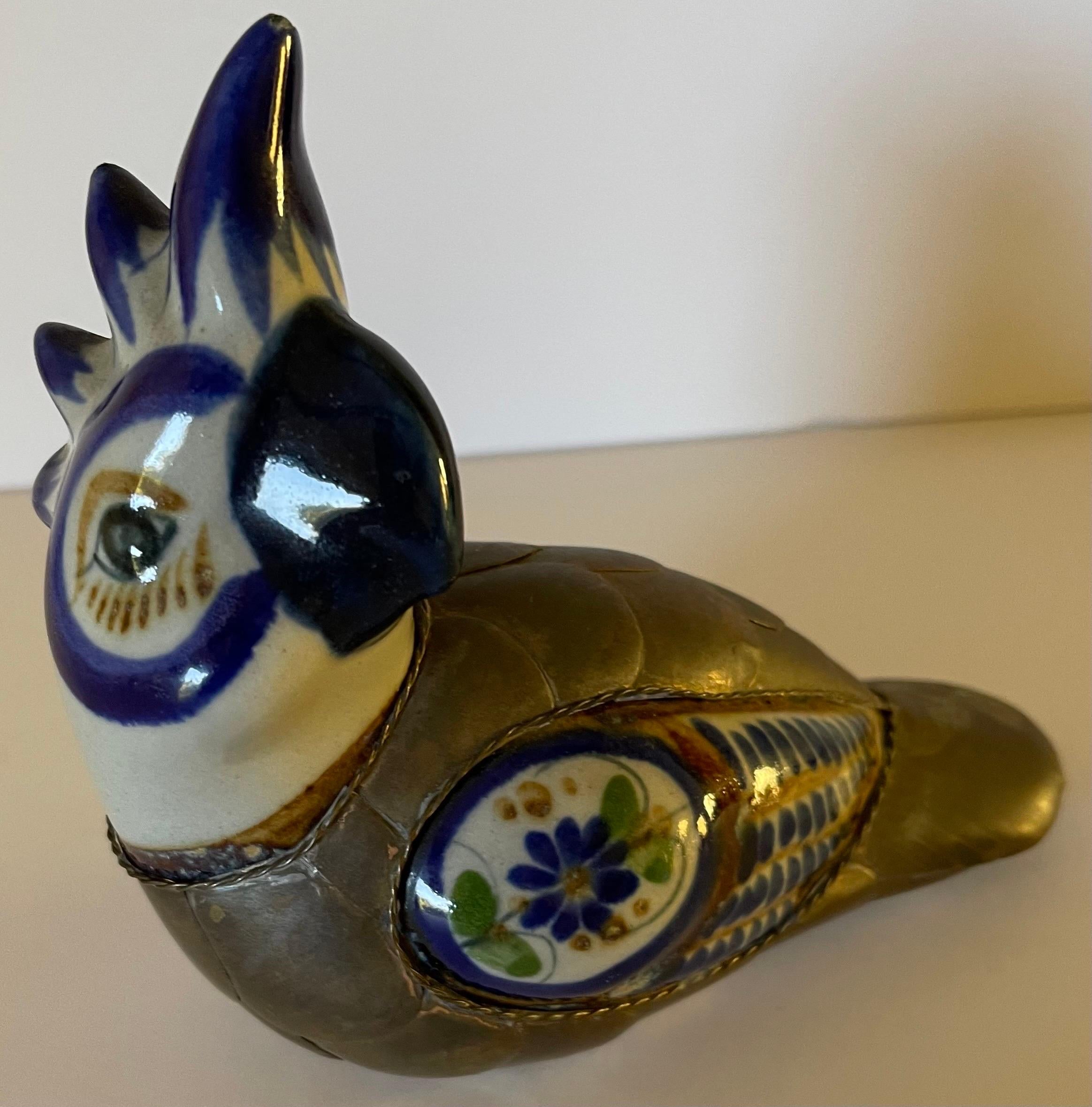 1970s Sergio Bustamante Style Metal and Ceramic Birds S/2 For Sale 9