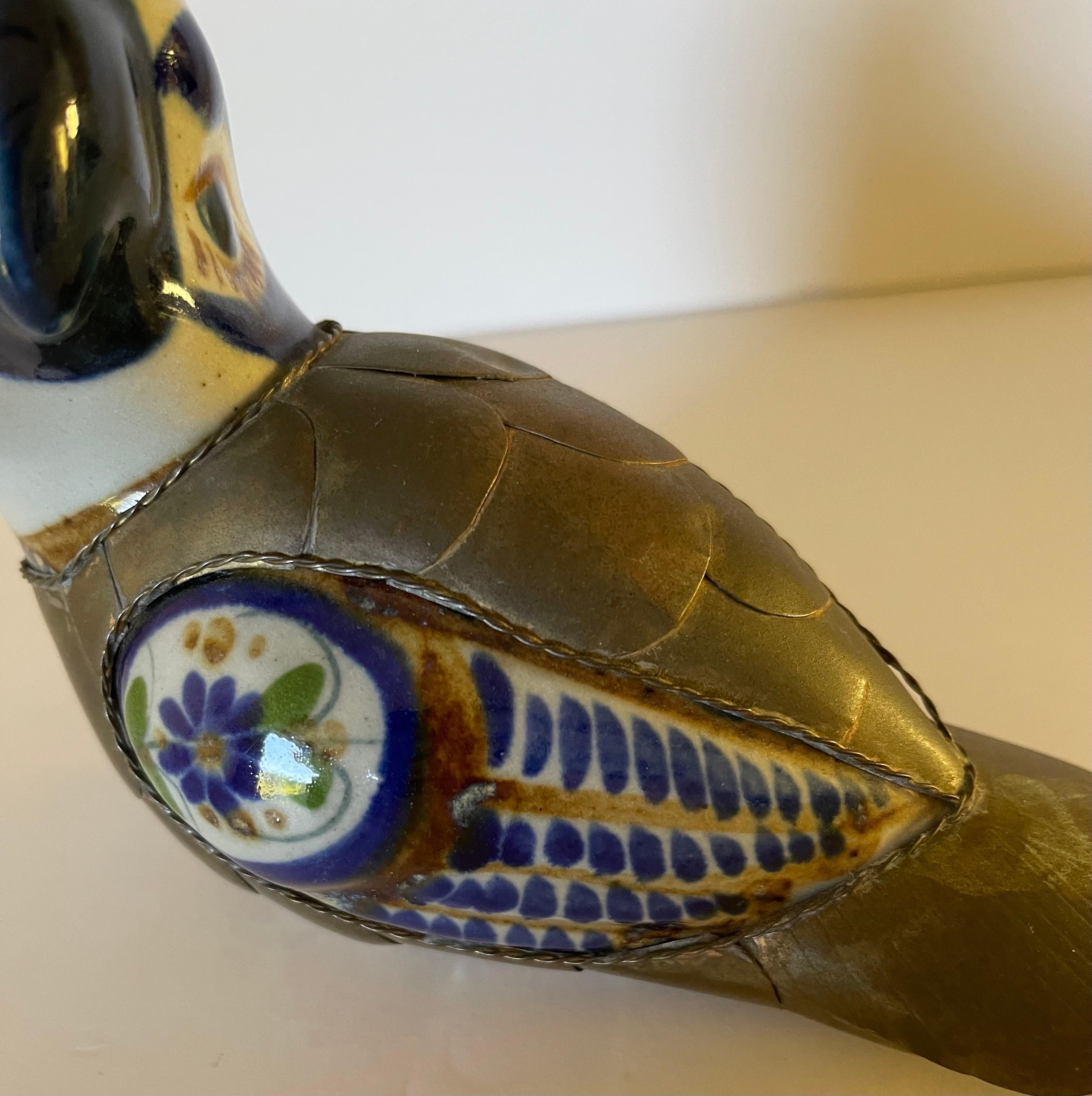 1970s Sergio Bustamante Style Metal and Ceramic Birds S/2 For Sale 10