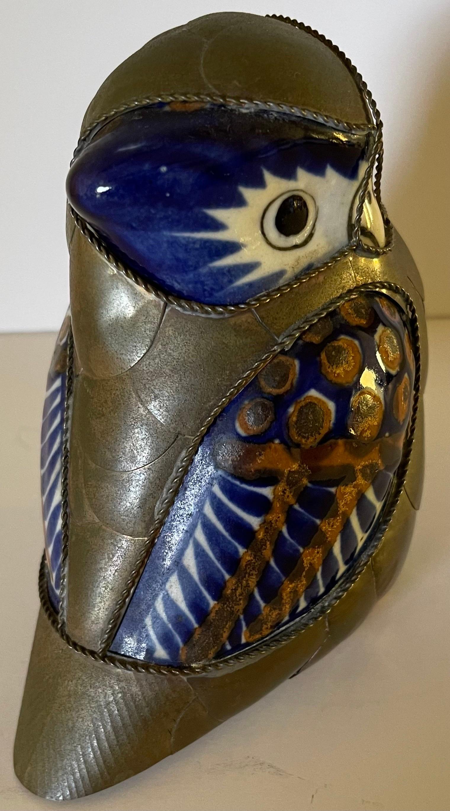 Fin du 20e siècle Oiseaux de style Sergio Bustamante des années 1970 en métal et céramique S/2 en vente