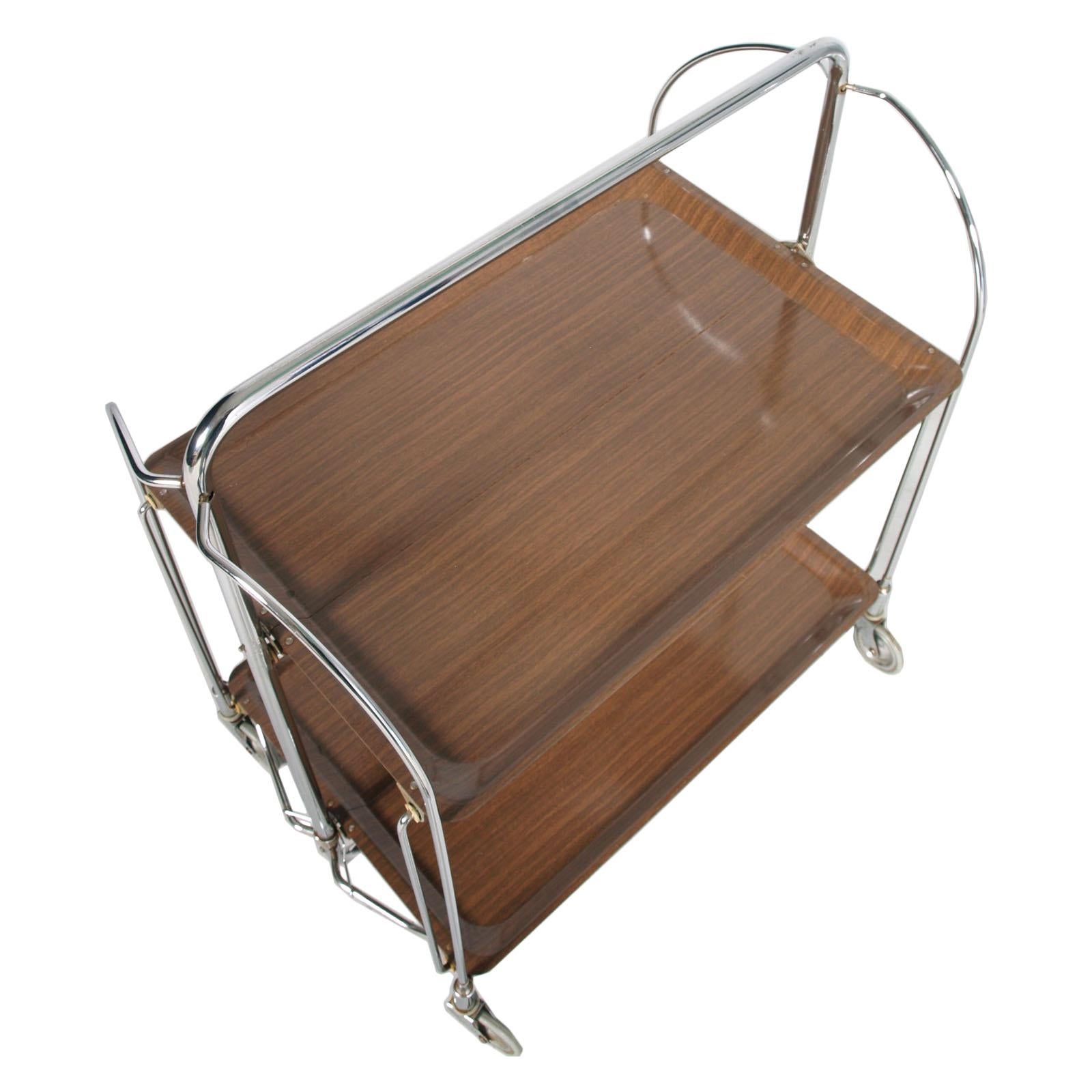 Mid-Century Modern 1970s Serving Cart from Germany Formica and Chrome, Clean Multifunctional Design For Sale