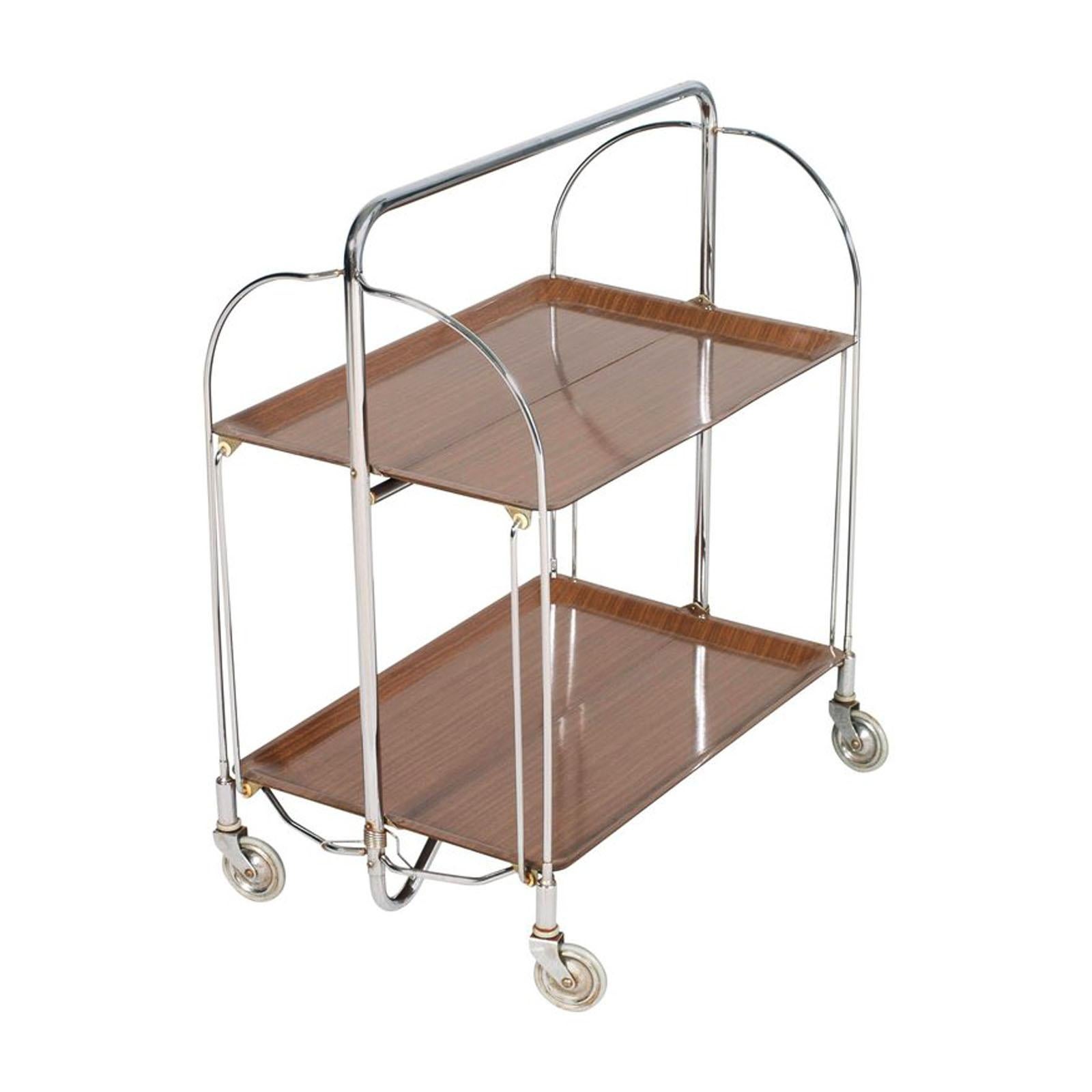 1970s Serving Cart from Germany Formica and Chrome, Clean Multifunctional Design