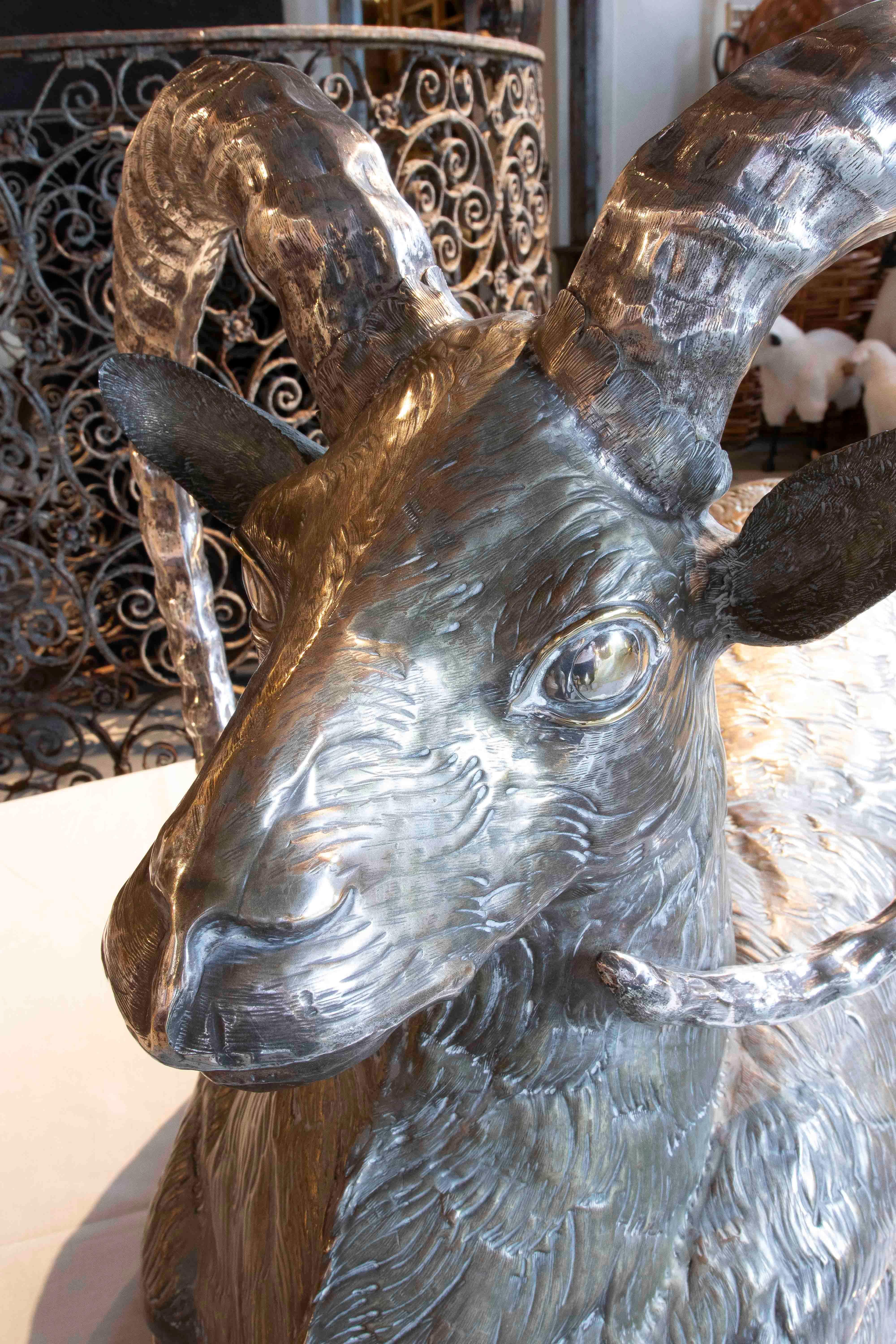 Silver Plate 1970s Serving Tray in the Shape of a Ram by Franco Lapini, Italy. For Sale