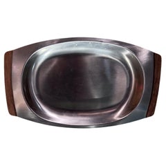 1970s Serving Tray Teak and Stainless Denmark