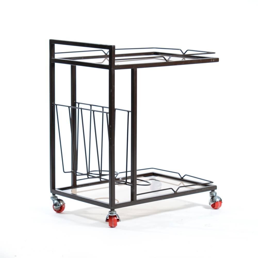 1970s Serving Trolley in Metal and Smoked Glass, Czechoslovakia In Good Condition For Sale In Zohor, SK