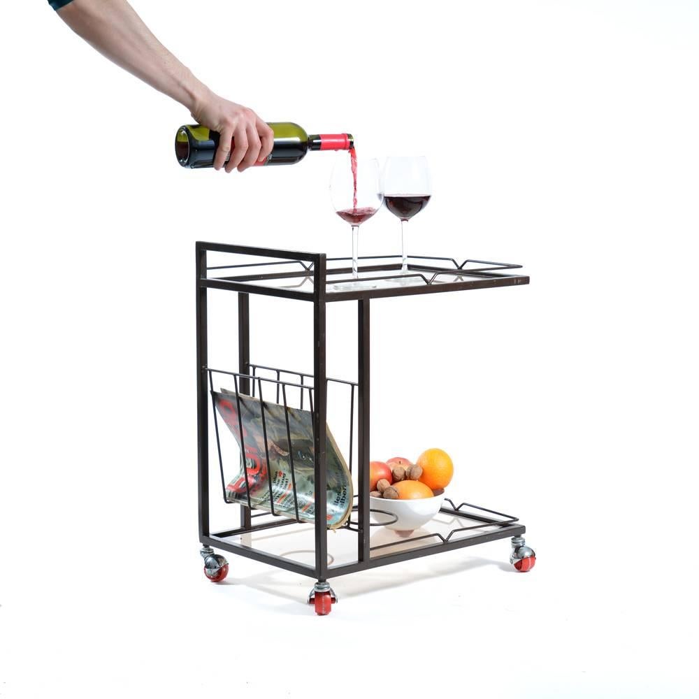 1970s Serving Trolley in Metal and Smoked Glass, Czechoslovakia For Sale 2
