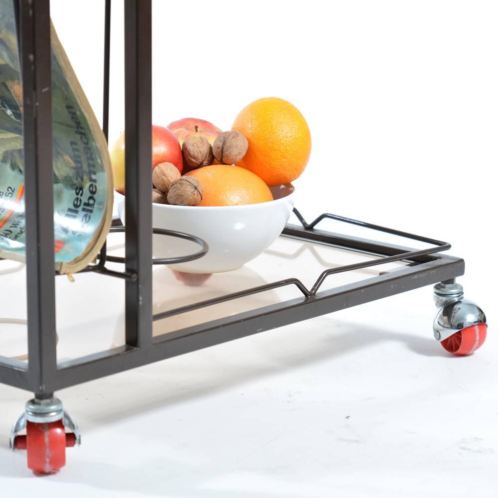 1970s Serving Trolley in Metal and Smoked Glass, Czechoslovakia For Sale 4