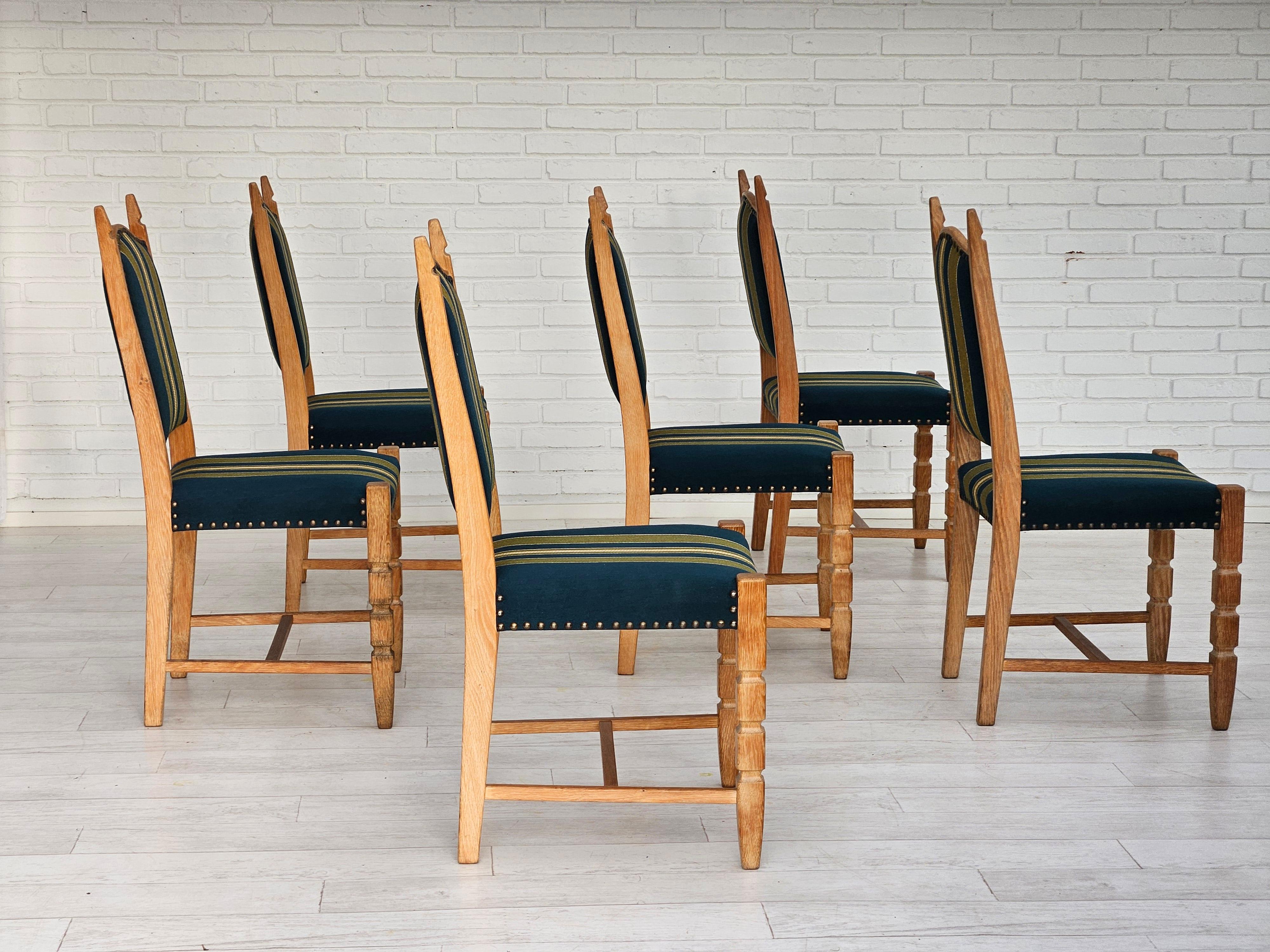 1970s, set 6 pcs of Danish dinning chairs, original good condition. In Good Condition For Sale In Tarm, 82