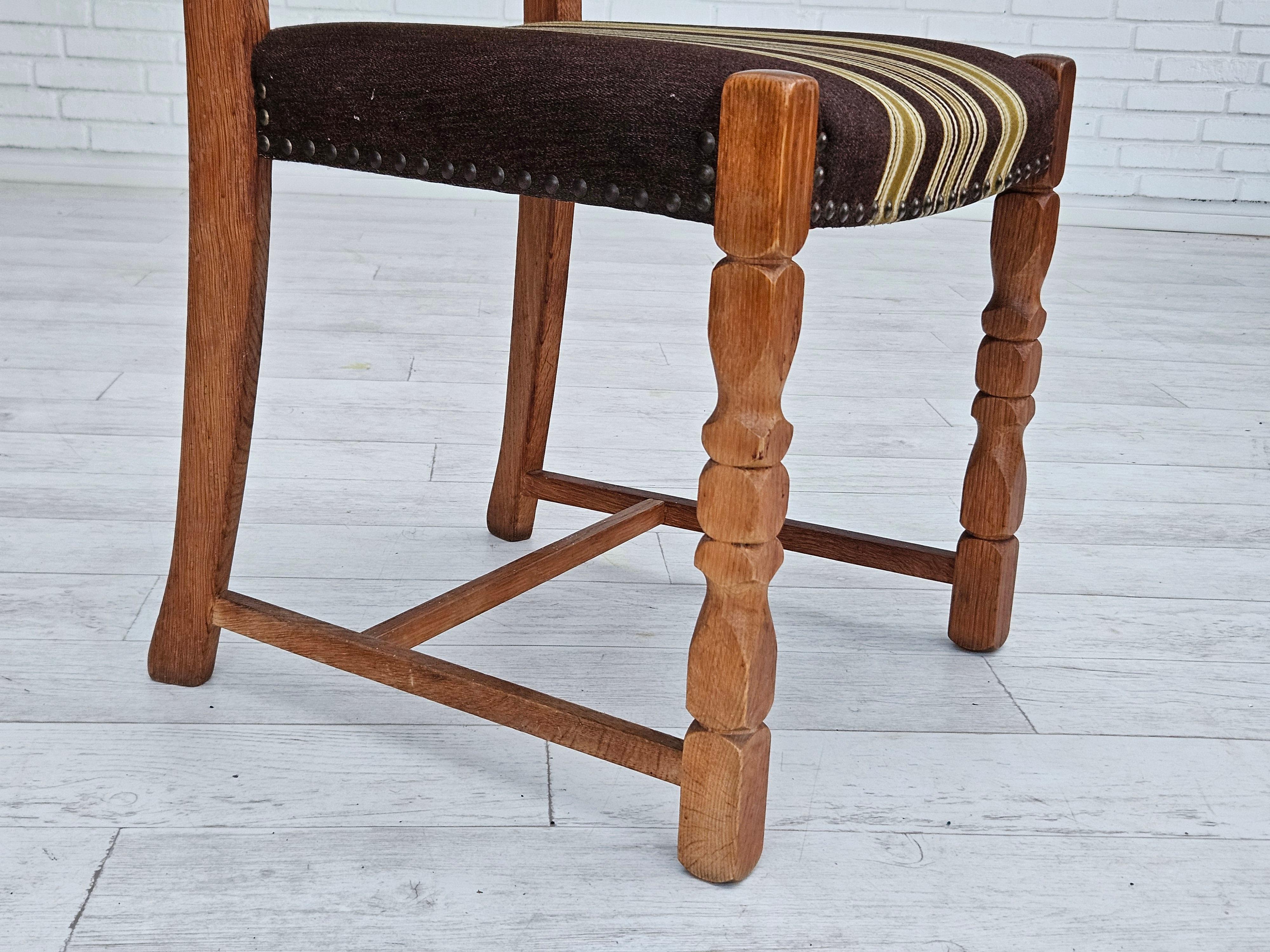 1970s, set 6 pcs of Danish dinning chairs, original good condition, oak wood. For Sale 6