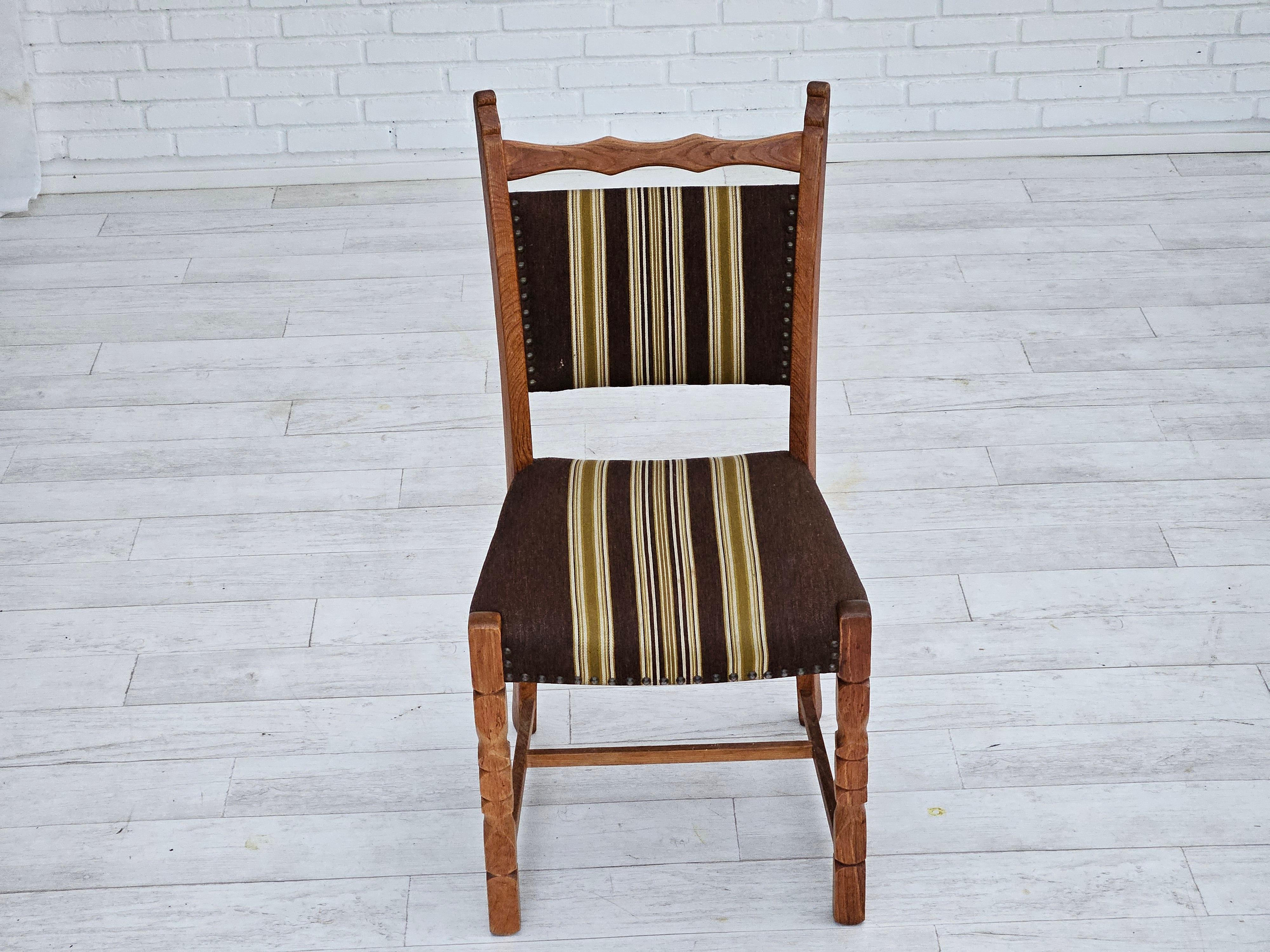 1970s, set 6 pcs of Danish dinning chairs, original good condition, oak wood. For Sale 8