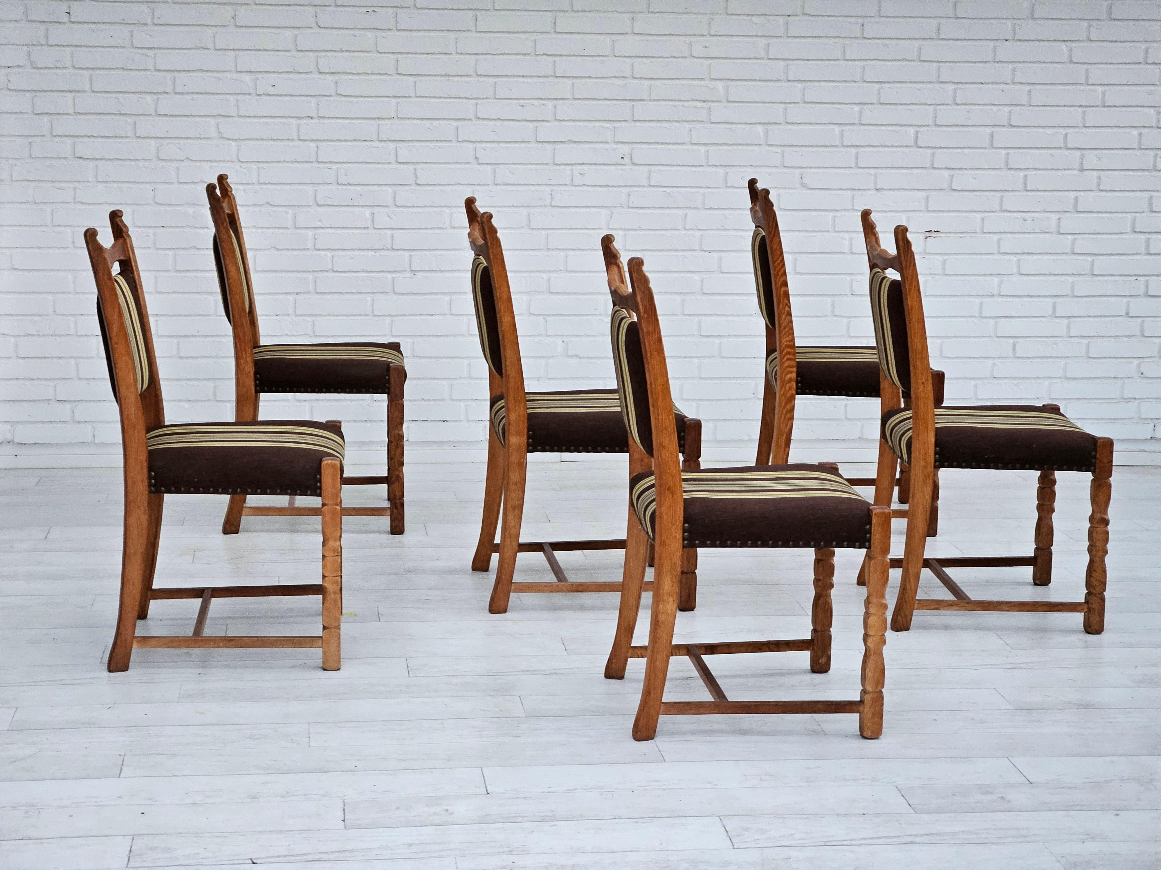 1970s, set 6 pcs of Danish dinning chairs, original good condition, oak wood. In Good Condition For Sale In Tarm, 82