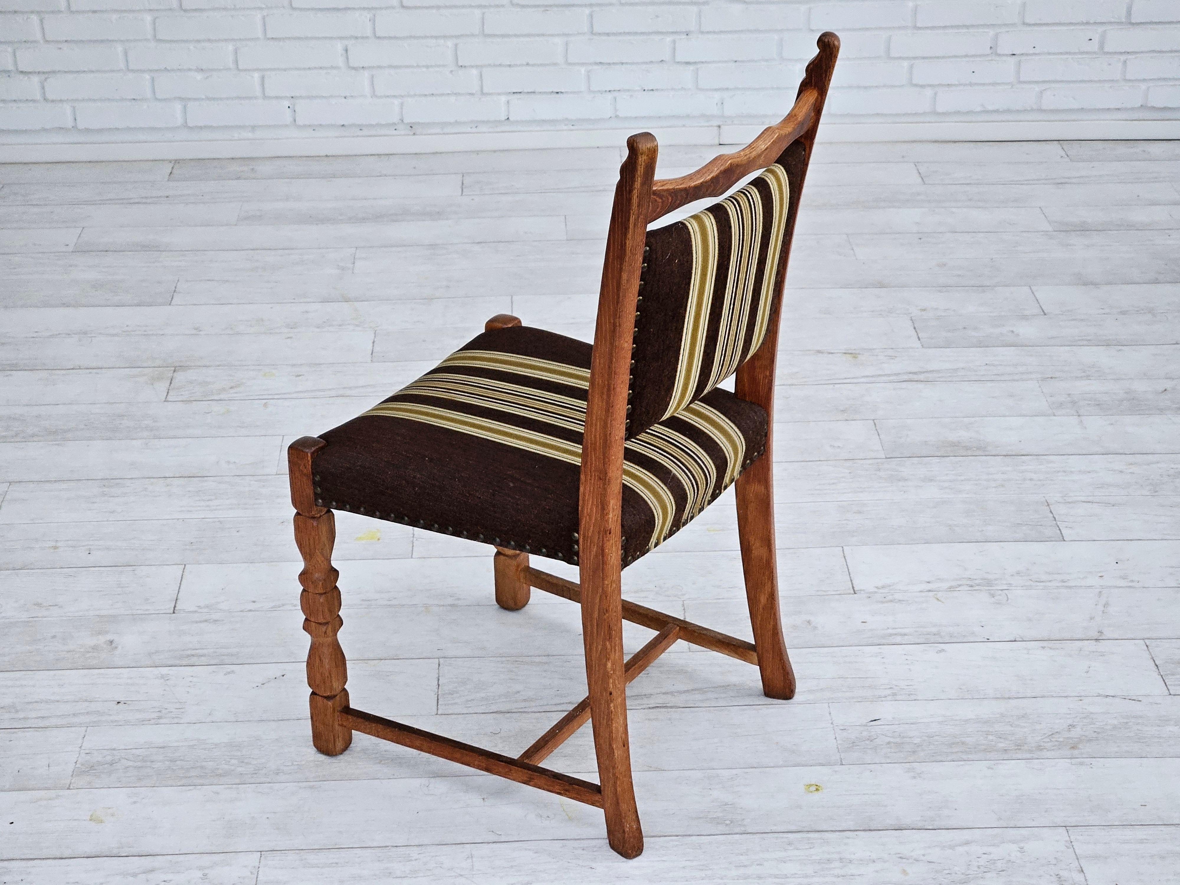 1970s, set 6 pcs of Danish dinning chairs, original good condition, oak wood. For Sale 3