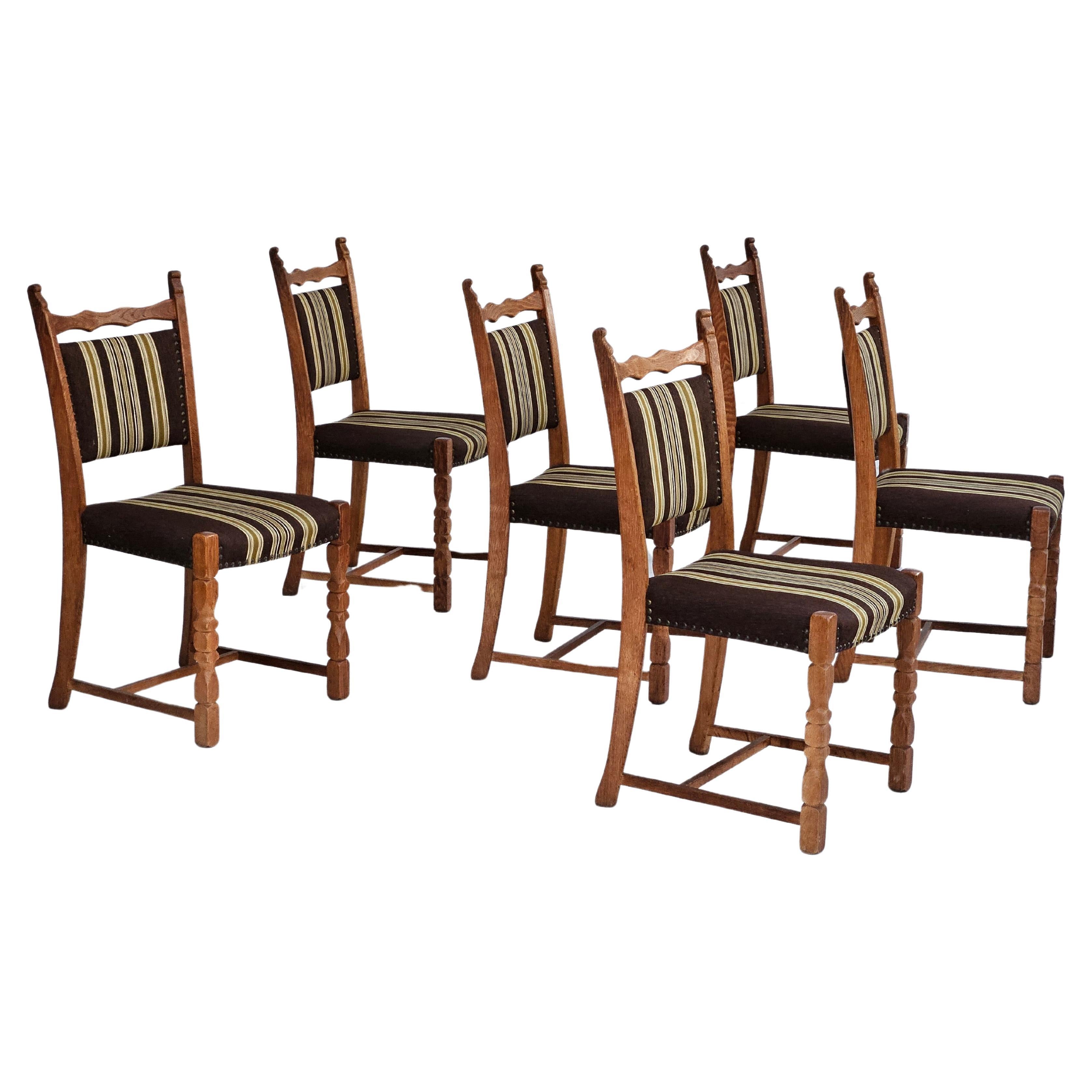 1970s, set 6 pcs of Danish dinning chairs, original good condition, oak wood.