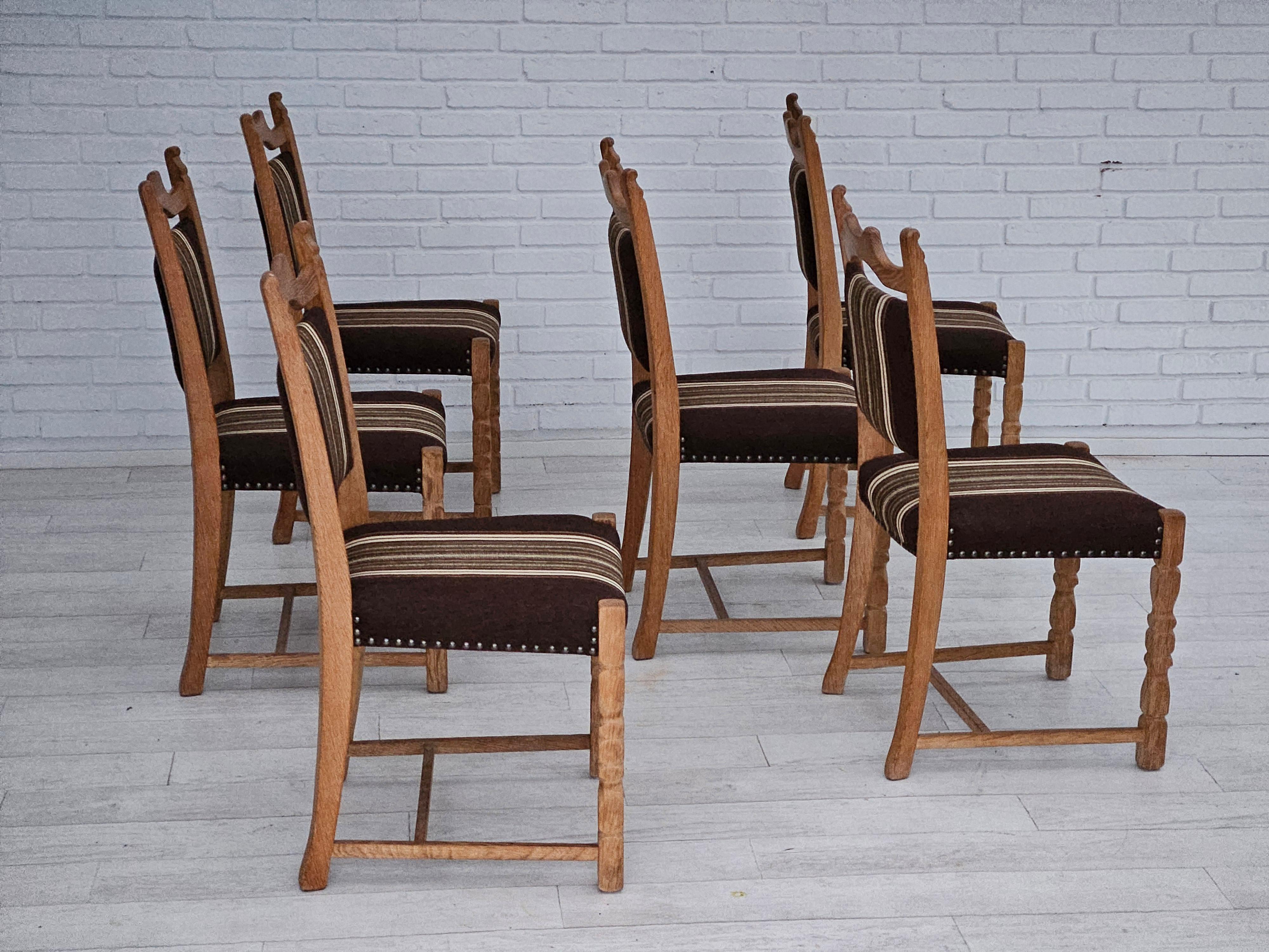 Scandinavian Modern 1970s, set 6 pcs of Danish dinning chairs, original very good condition, oak. For Sale